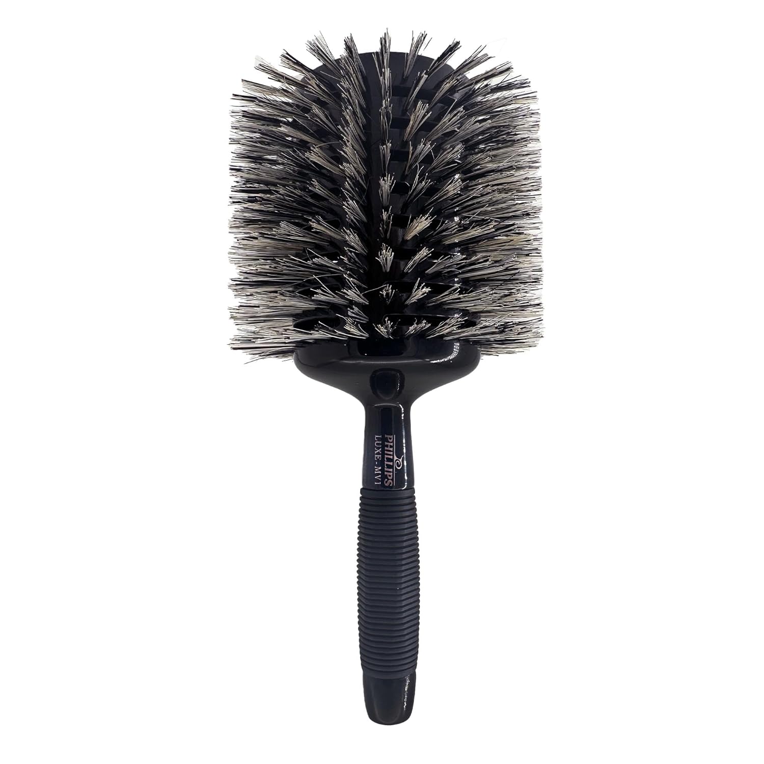 Phillips Brush Luxe Monster Vent 1 Professional Hair Brush (5” Diameter Barrel) – Black & Rose Gold Vented Hairbrush with Nylon Reinforced Boar Hair Bristles, Ergonomic Rubber Grip