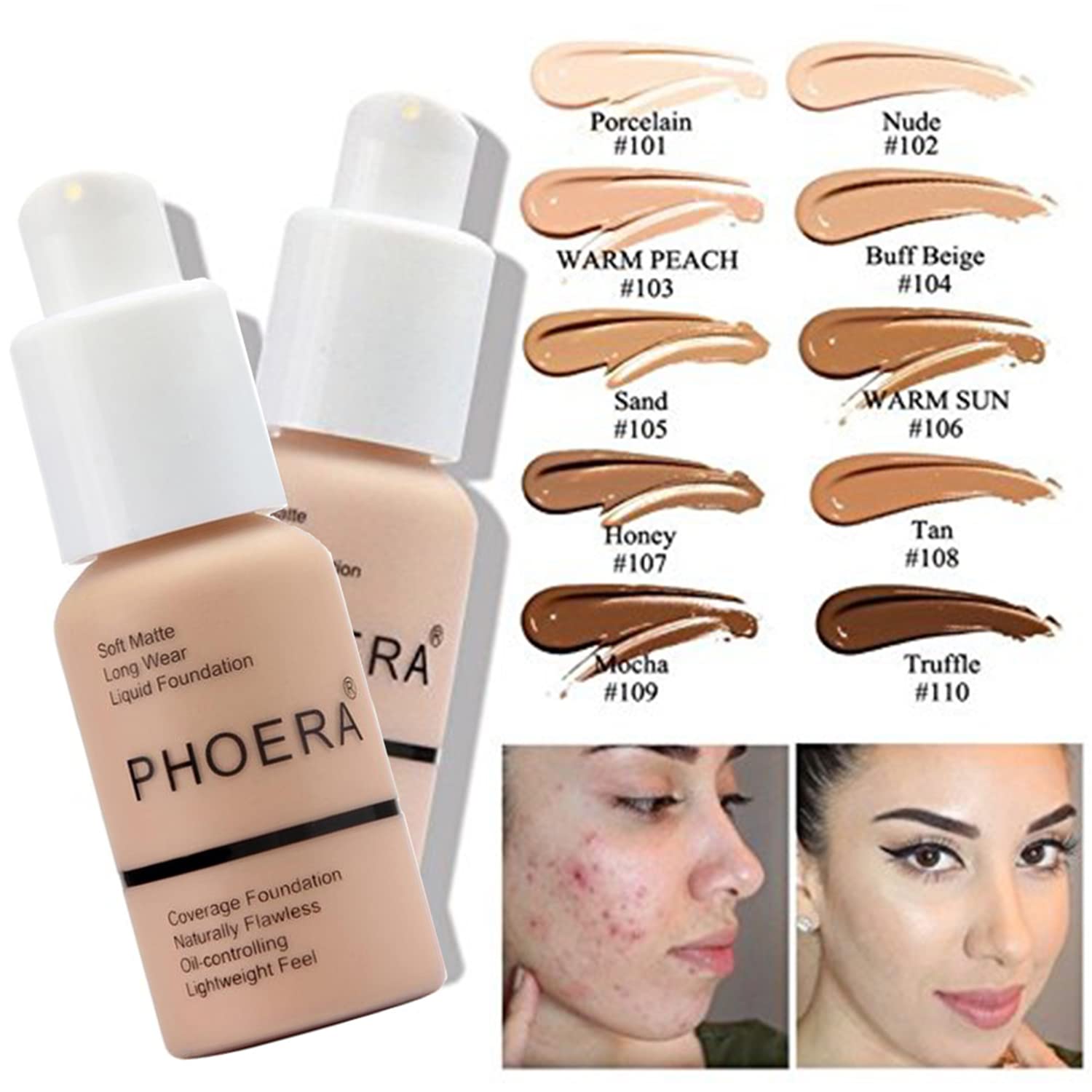 PHOERA Foundation Full Coverage,PHOERA CC Cream Color Correcting Anti Aging Hydrating Serum &SPF 25+,PHOERA Makeup Wrinkles Matte Natural Finish for a Flawless Complexion(102+120/Nude+Nude) - Image 3