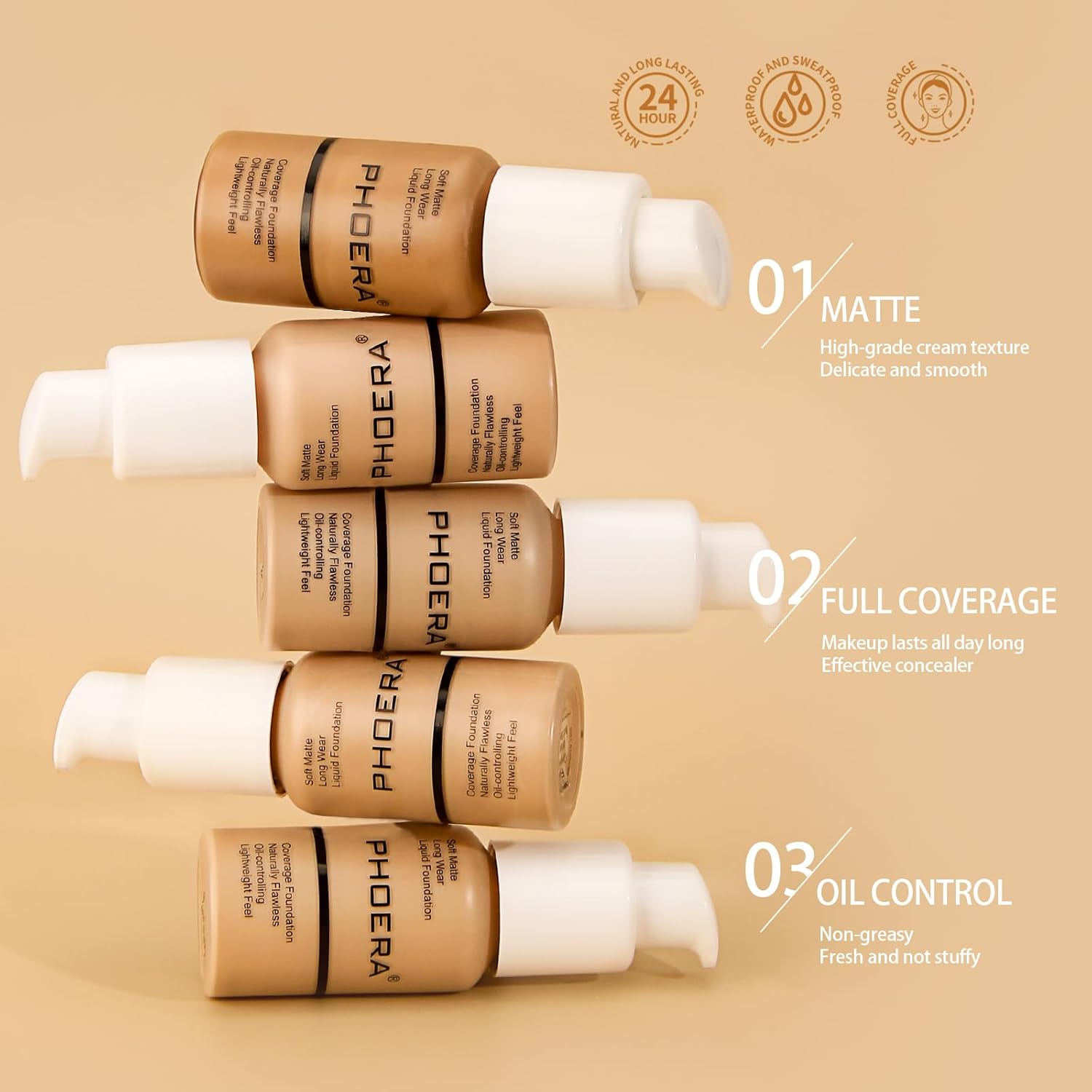 PHOERA Foundation Makeup, Flawless Soft Matte Oil Control Liquid Foundation, Full Coverage Mattle Oil-Control Concealer for Older Women, Great Choice For Gift (#101 Porcelain) - Image 5