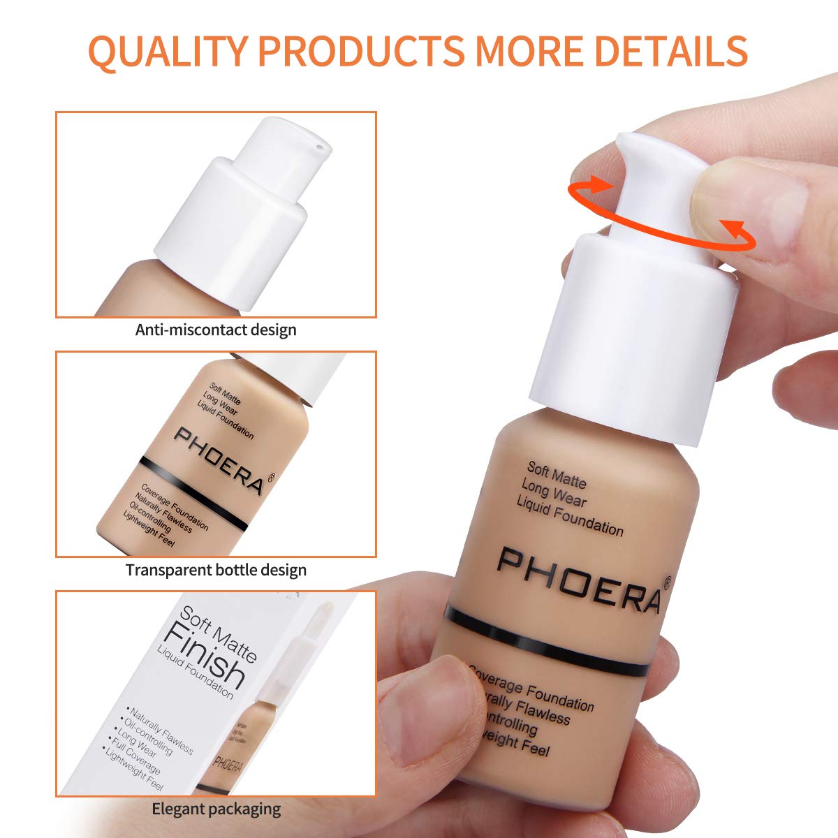 PHOERA Foundation Makeup, Flawless Soft Matte Oil Control Liquid Foundation, Full Coverage Mattle Oil-Control Concealer for Older Women, Great Choice For Gift (#101 Porcelain) - Image 6