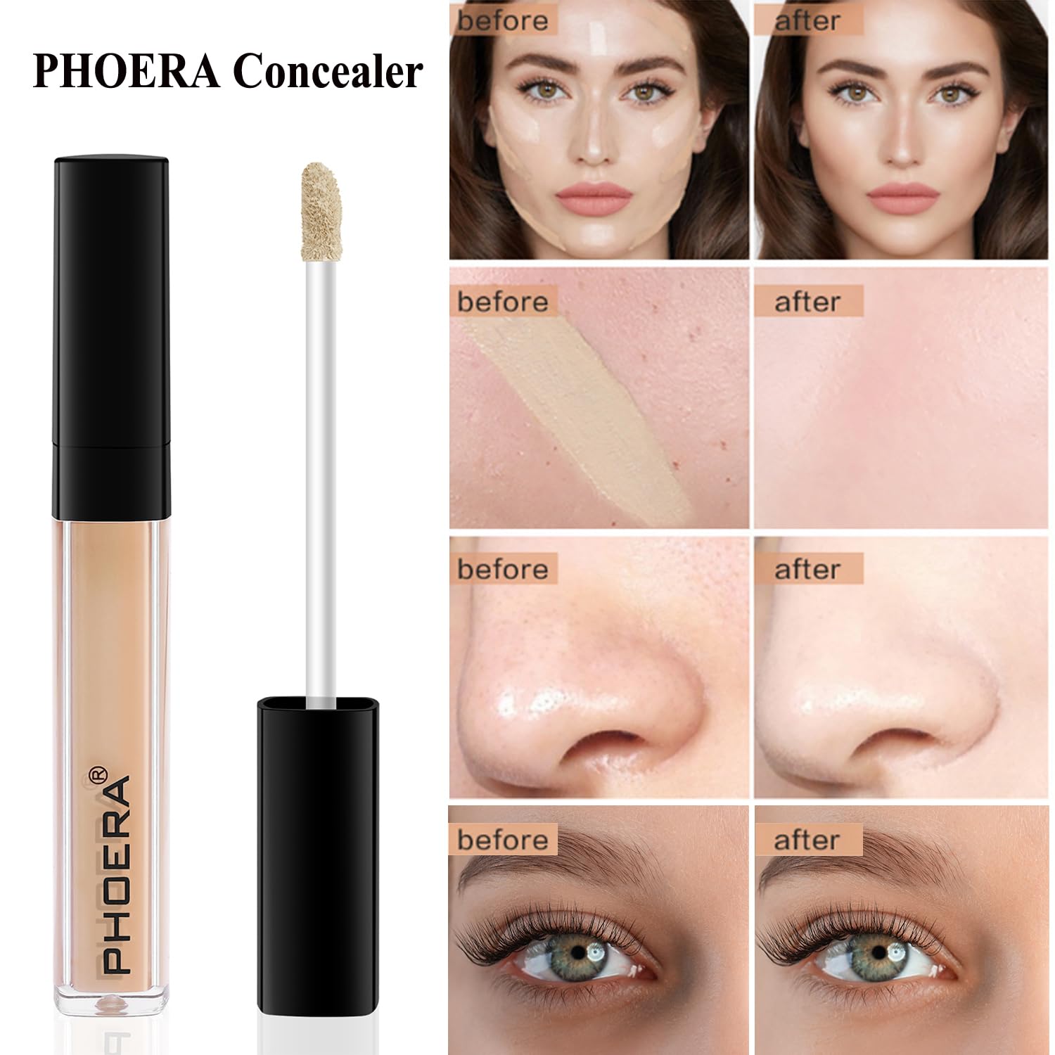 PHOERA Foundation,Full Coverage Foundation, Primer,Powder,Concealer, Makeup Setation Brush Powder Brush,2 Makeup Sponge(2 PCS #103 Warm peach) - Image 4