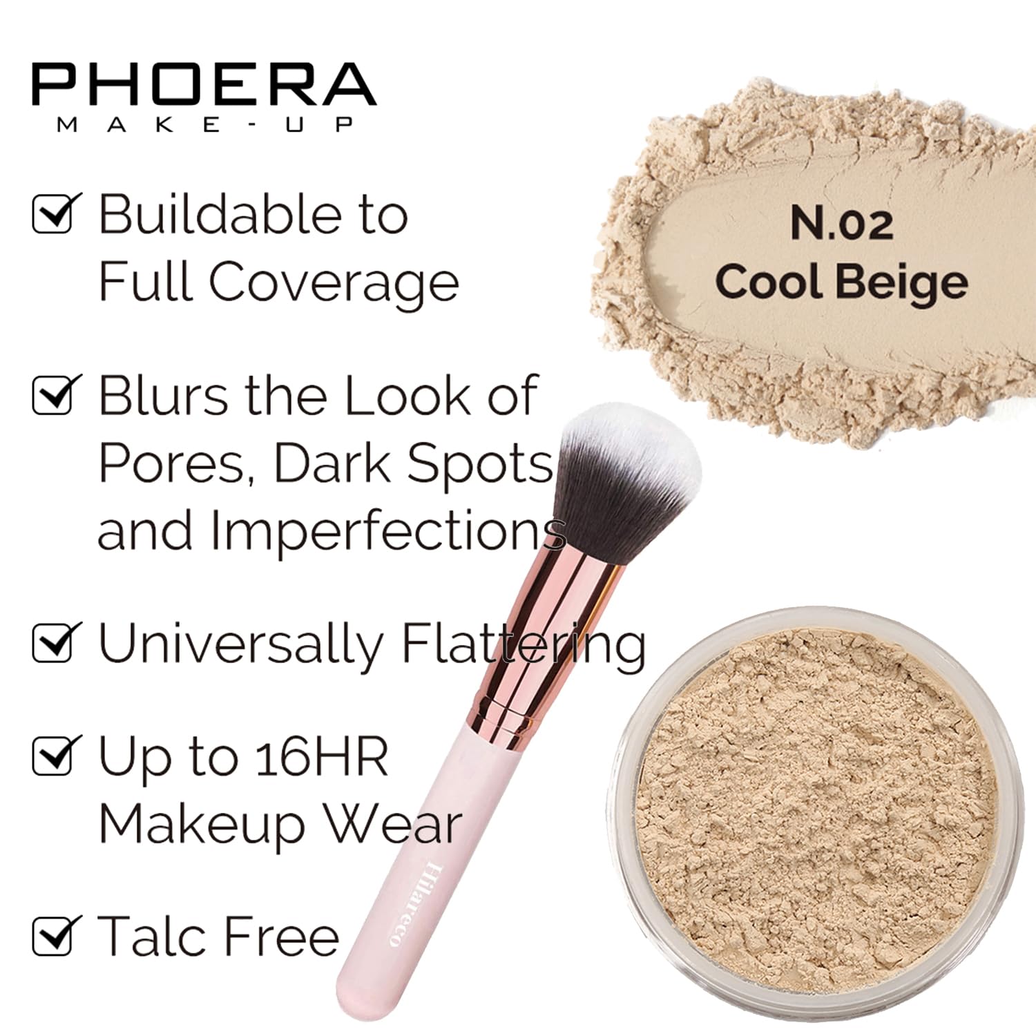 PHOERA Foundation,Full Coverage Foundation, Primer,Powder,Concealer, Makeup Setation Brush Powder Brush,2 Makeup Sponge(2 PCS #103 Warm peach) - Image 3