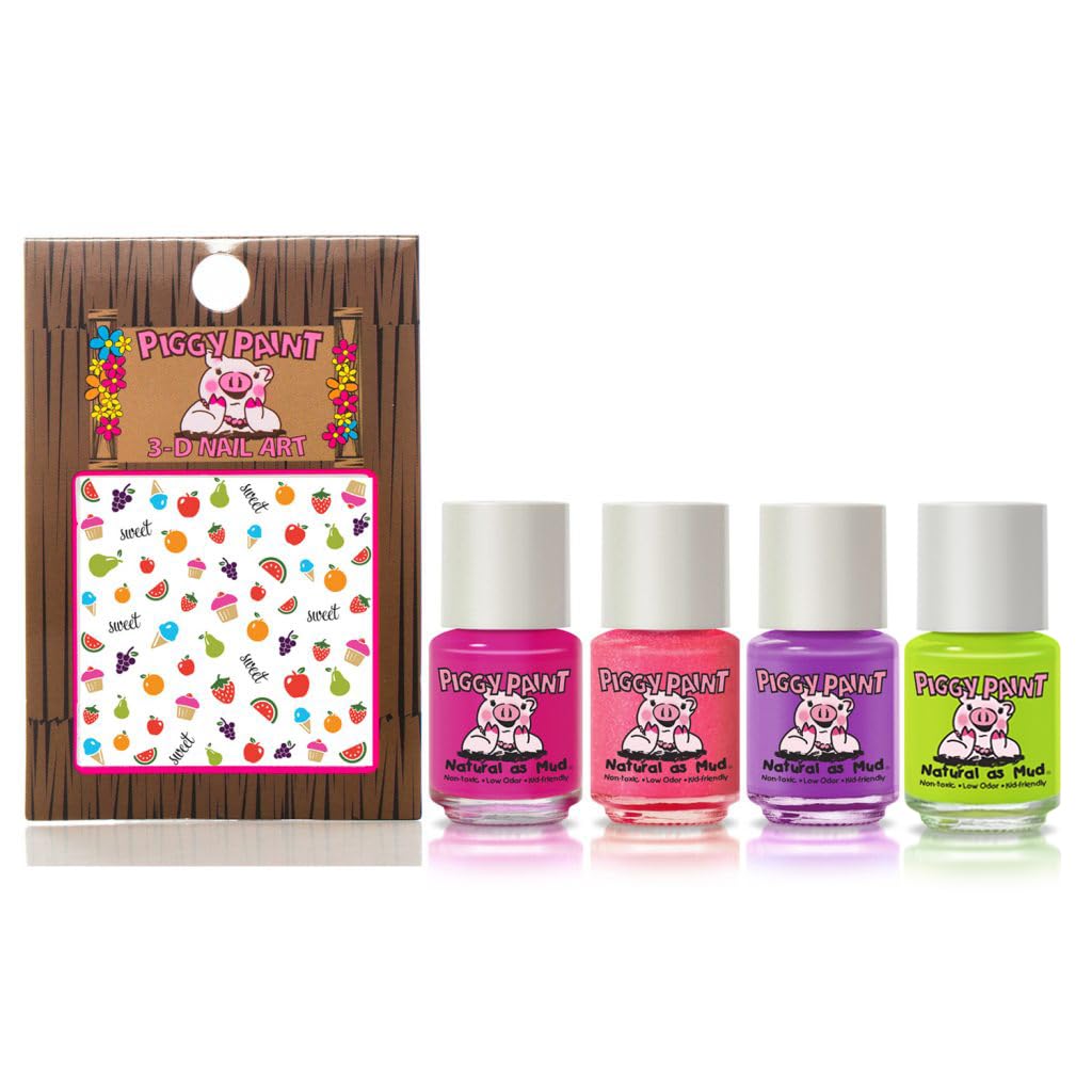 Piggy Paint | 100% Non-Toxic Girls Nail Polish | Safe, Cruelty-free, Vegan, & Low Odor for Kids | Cutie Fruity (4 Polish + Nail Art Gift Set) - Image 2