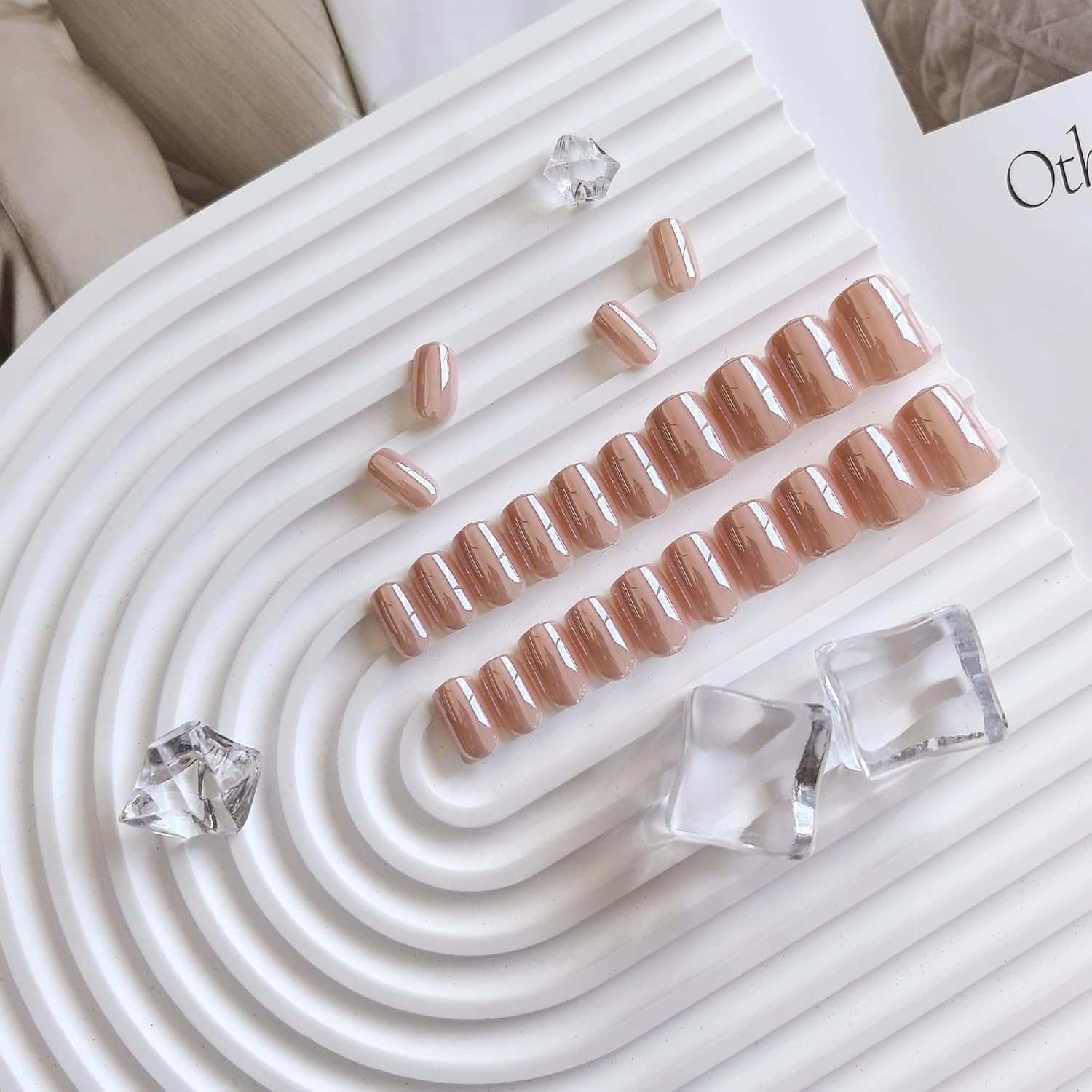Pink Glazed Donut Press on Nails Short Square, Coral Pink Chrome Nails Press ons for Women, Aurora Glue on Nails Short Coffin, Reflective Mirror Shinny Acrylic Nails Light Weight & Fit Perfectly - Image 4