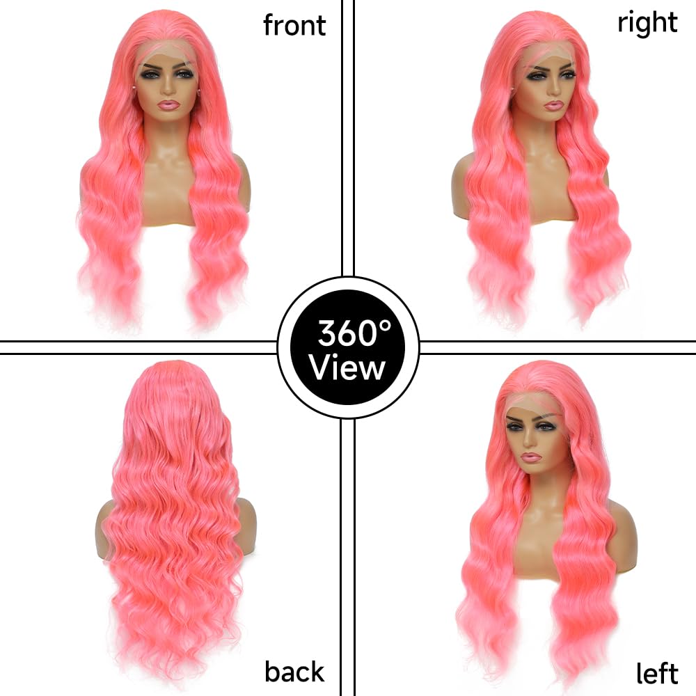 Pink Lace Front Wig Human Hair 13x4 Pink Wig Body Wave Lace Front Wigs Human Hair Pre Plucked Colored 12A 200 Density HD Lace Frontal Wig Human Hair With Baby Hair 22 Inch - Image 4