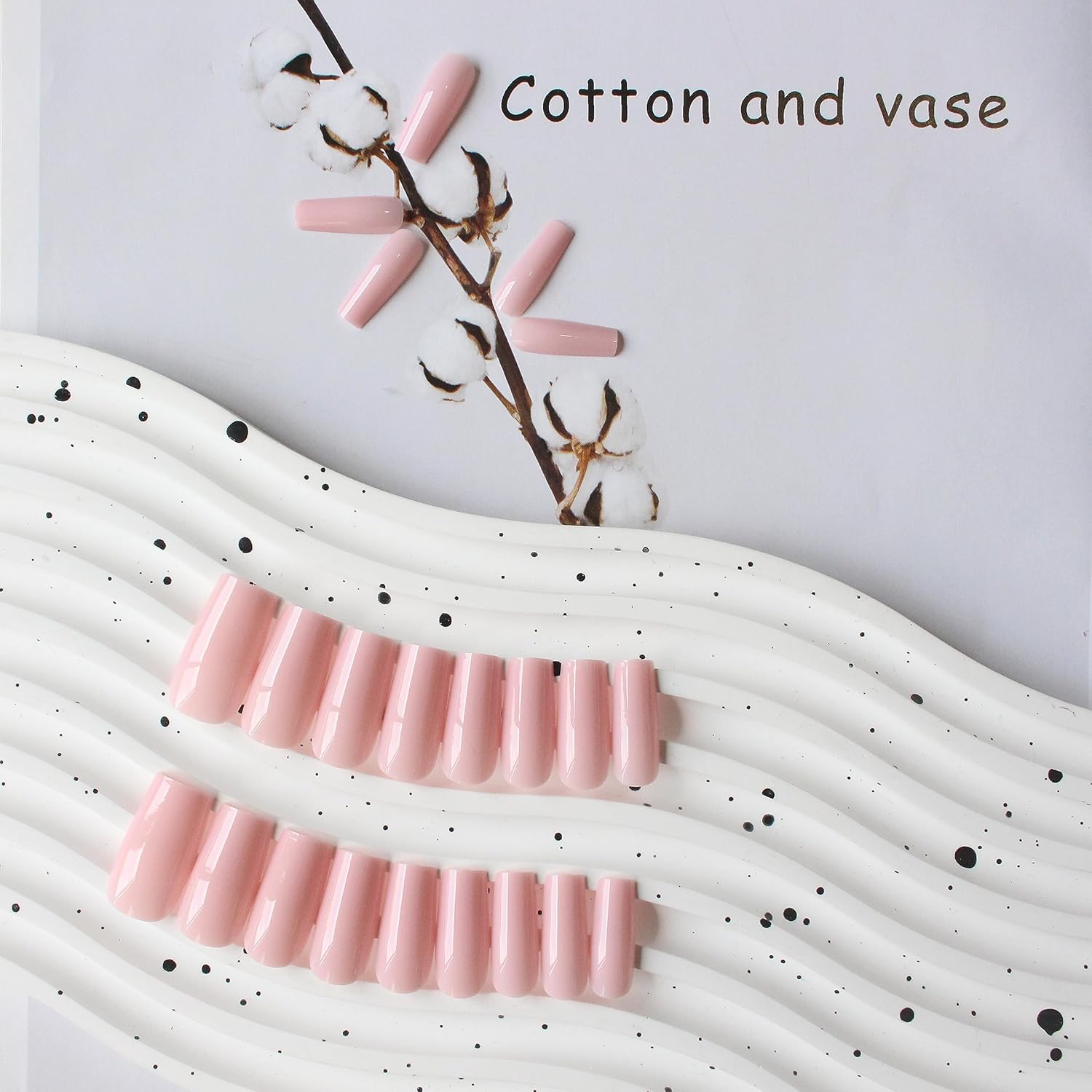 Pink Press On Nails Medium Long Square, Xcreando Medium Coffin Nails Acrylic Press ons Glue on Nails, Solid Color Fake Nail for Women, Natural Thick Artificial Stick on - Image 4