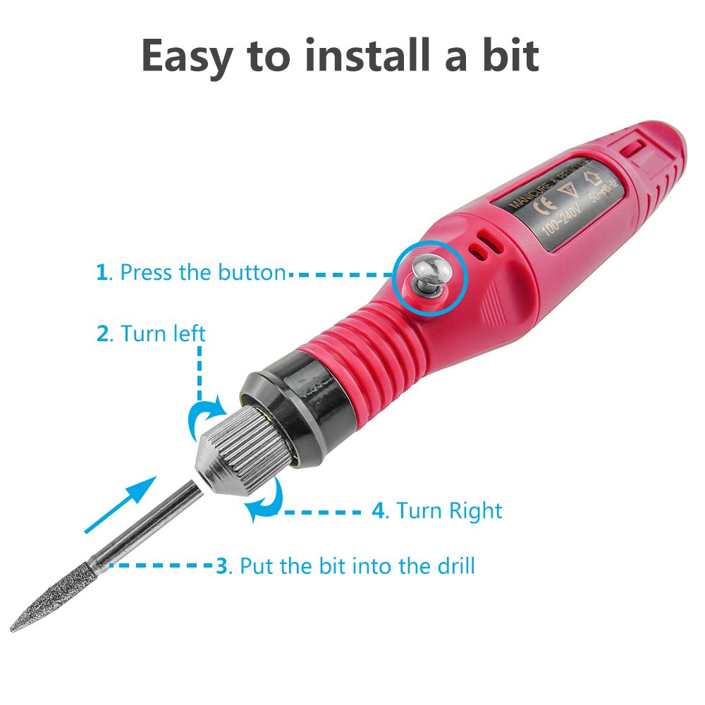 Pinkiou Portable Electric Nail Drill Set Pen Sander Polish Machine Acrylic Gel Removal Manicure Filer Kit with 6 Nail Drill Bits Pedicure Efile Rotary Carver Nail Art Tools - Image 3