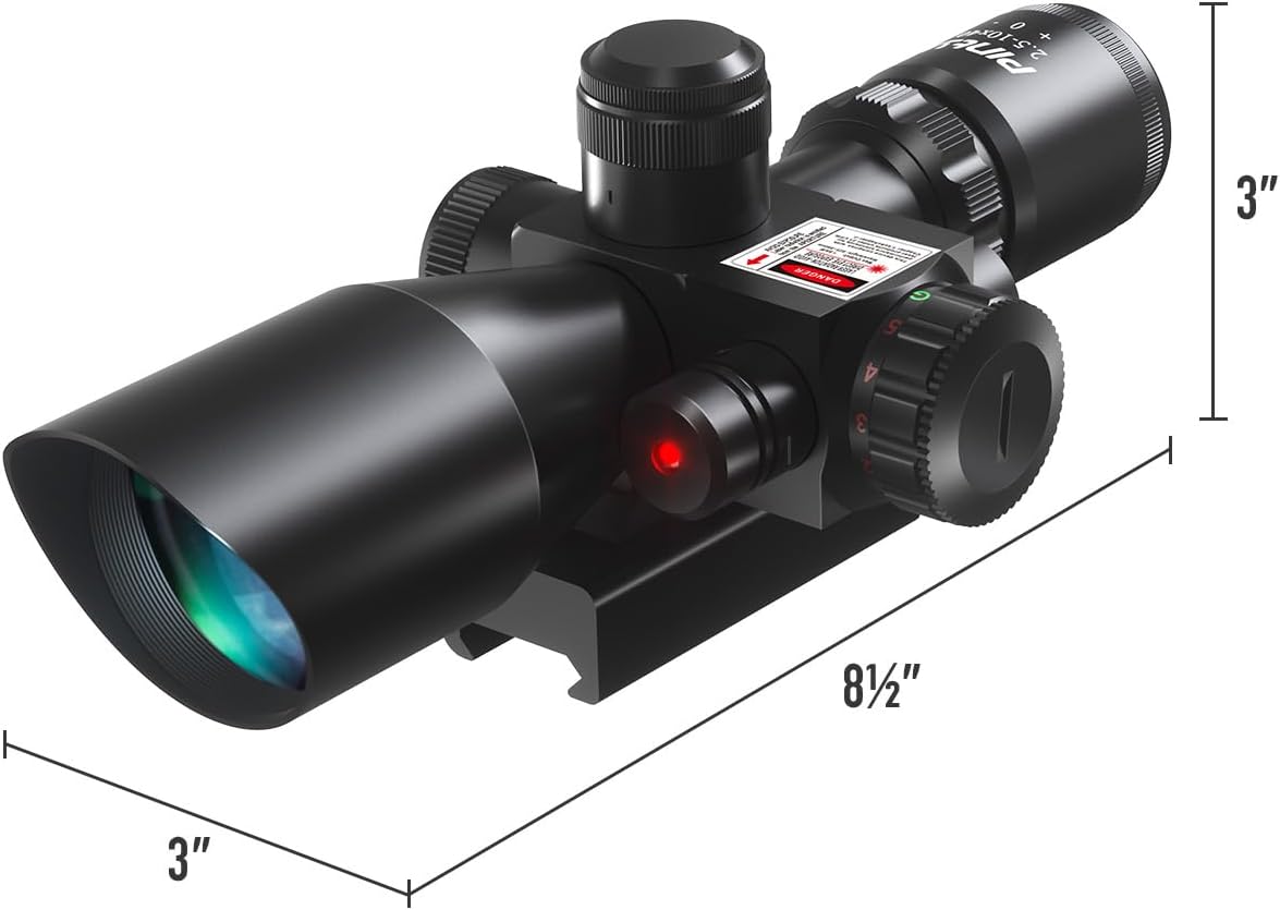 Pinty 2.5-10x40 Red Green Illuminated Mil-dot Tactical Rifle Scope with Red Laser Combo - Green Lens Color - Image 7