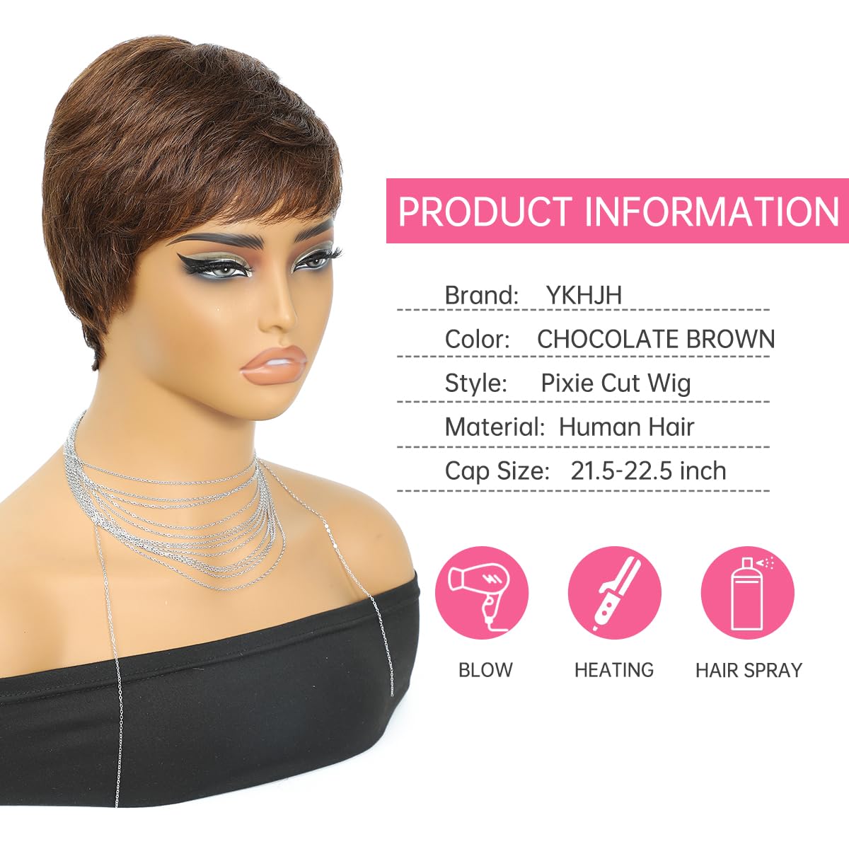 Pixie Cut Wig Human Hair Chocolate Brown Short Human Hair Wigs for Women Short Straight Hair Wigs with Bangs for Black Women Full Machine Made Wigs Brown Short Hair Glueless Wigs Human Hair (4#) - Image 3