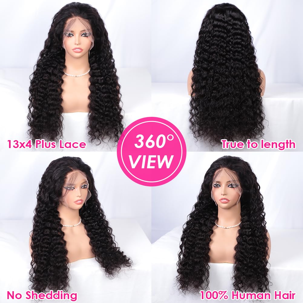 Pizazz 13x4 HD Transparent Lace Front Wigs Human Hair Pre plucked Bleached Knots with Baby Hair 12A 180 Density Brazilian Deep Wave Frontal Wigs for Black Women(26 Inch, Black color) - Image 2