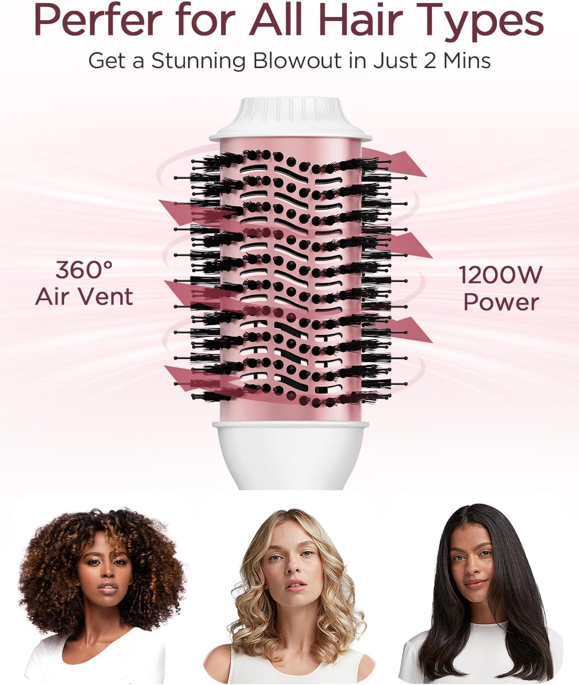 PLAVOGUE Hair Dryer Brush, Dual Voltage, Negative Ion, Lightweight, for European Travel, 4-in-1 Styling Tool, White - Image 6