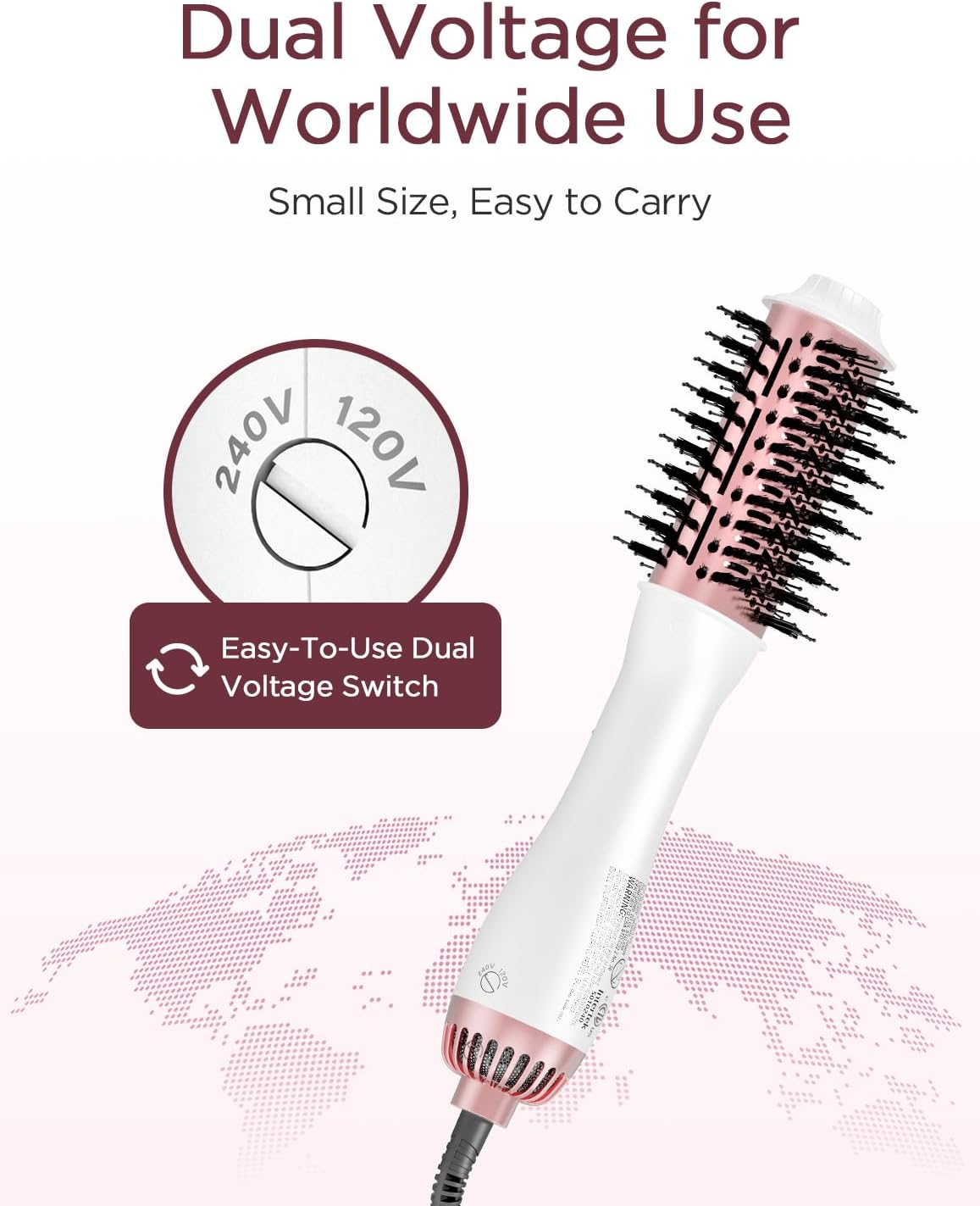 PLAVOGUE Hair Dryer Brush, Dual Voltage, Negative Ion, Lightweight, for European Travel, 4-in-1 Styling Tool, White - Image 3
