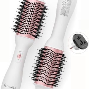 PLAVOGUE Hair Dryer Brush, Dual Voltage, Negative Ion, Lightweight, for European Travel, 4-in-1 Styling Tool, White
