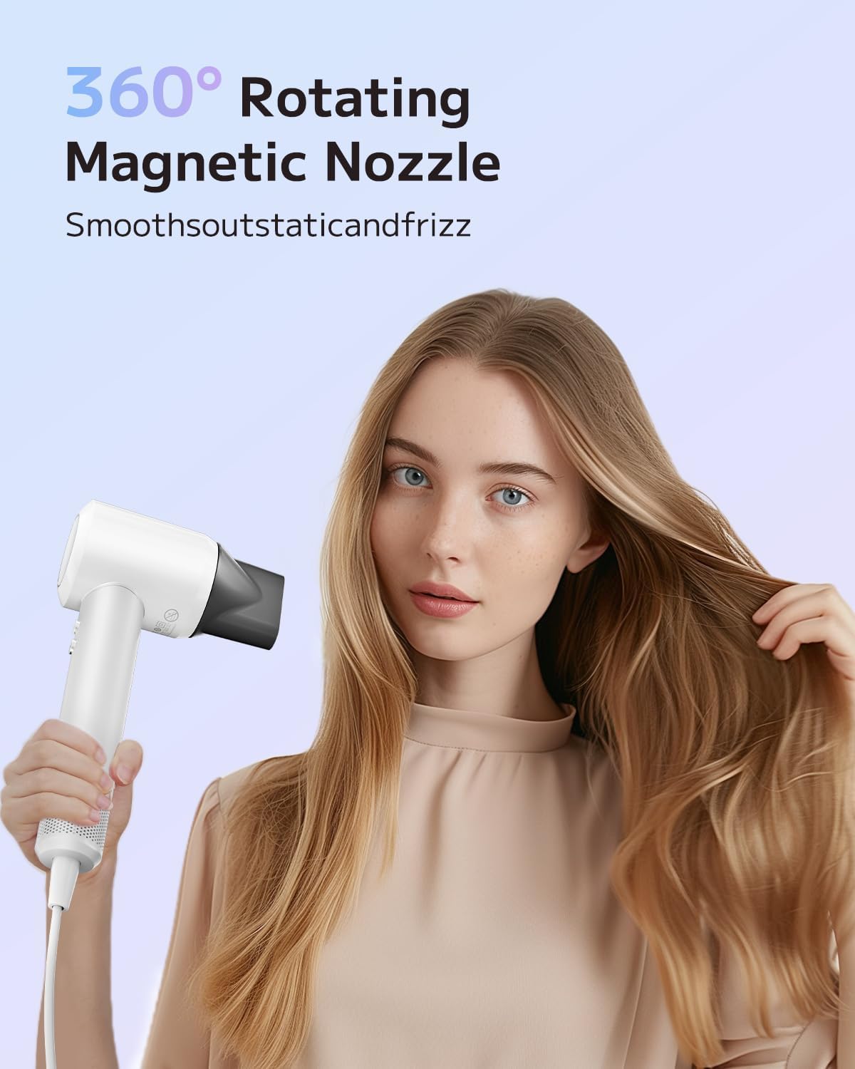 PLUZZ Portable Ionic Hair Dryer for Women, 110,000RPM Brushless Motor, Fast Drying, Low Noise, Classic White, 1600W - Image 6