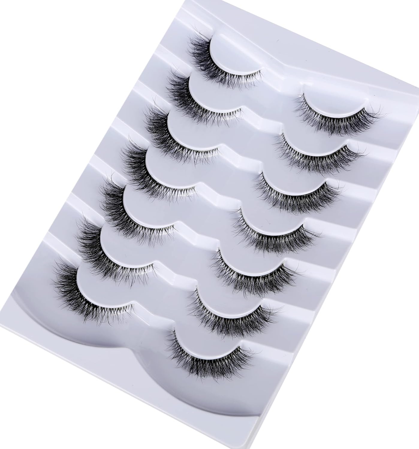Pooplunch False Eyelashes Cat Eye Look Natural Short Lashes Wispy Clear Band Extension Volume Fake Eyelashes Faux Mink Strip Lashes 7 Pairs Pack - Image 6