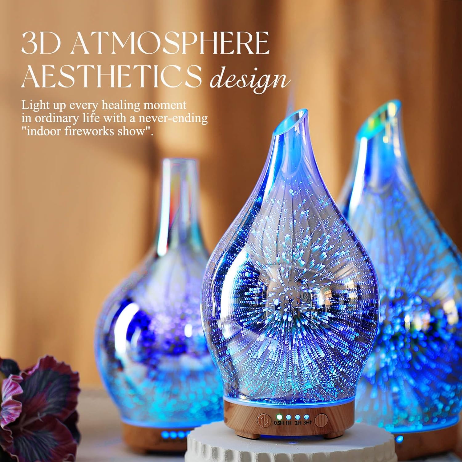 Porseme Oil Diffuser 3D Glass Aromatherapy Ultrasonic Humidifier, Air Refresh Auto Shut-Off, Timer Setting, BPA Free for Home Hotel Yoga Leisure SPA Gift 150ml Last 6H - Image 7