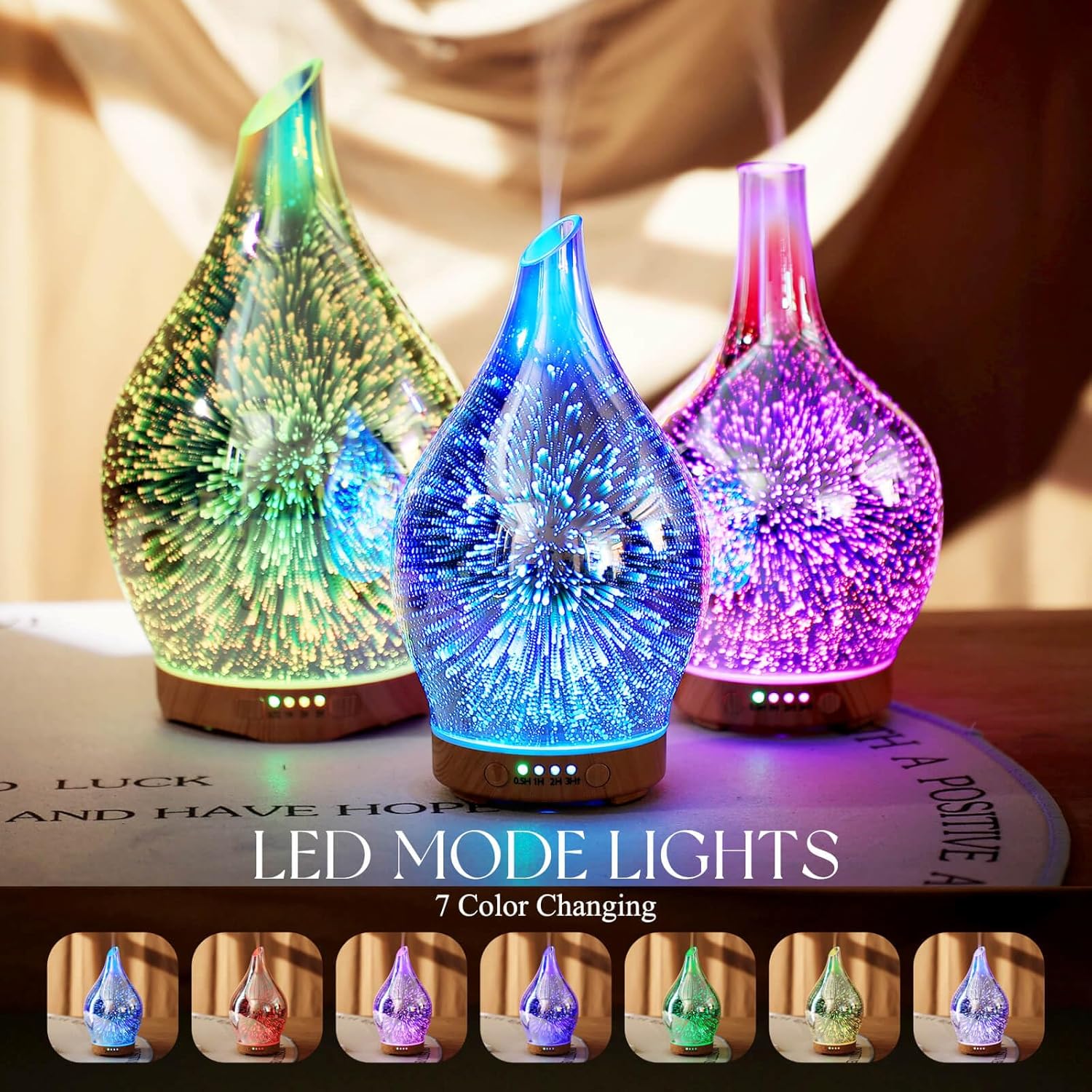 Porseme Oil Diffuser 3D Glass Aromatherapy Ultrasonic Humidifier, Air Refresh Auto Shut-Off, Timer Setting, BPA Free for Home Hotel Yoga Leisure SPA Gift 150ml Last 6H - Image 2