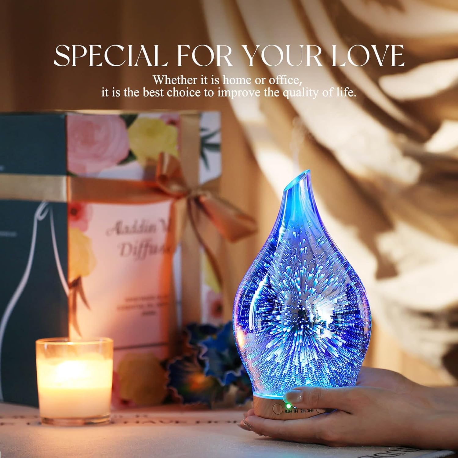 Porseme Oil Diffuser 3D Glass Aromatherapy Ultrasonic Humidifier, Air Refresh Auto Shut-Off, Timer Setting, BPA Free for Home Hotel Yoga Leisure SPA Gift 150ml Last 6H - Image 6