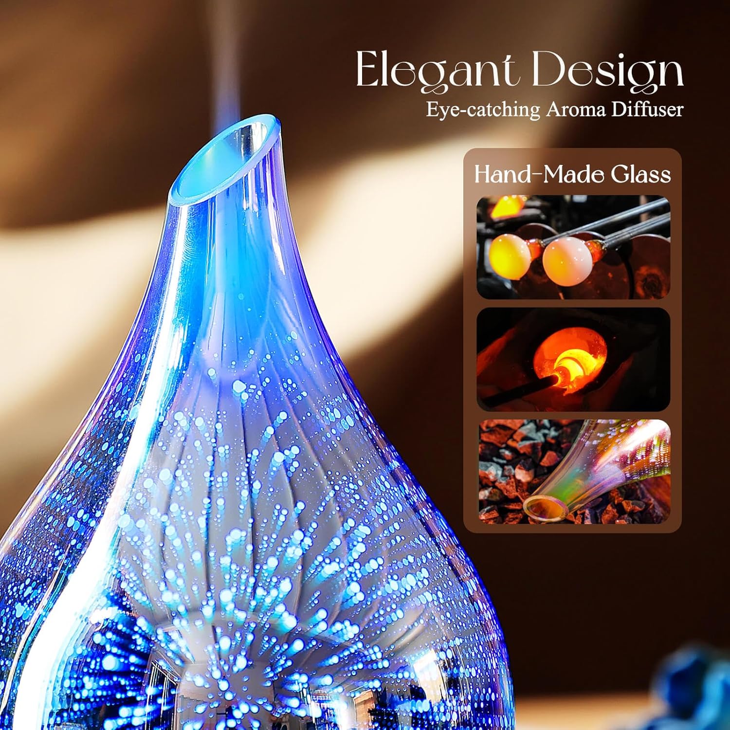 Porseme Oil Diffuser 3D Glass Aromatherapy Ultrasonic Humidifier, Air Refresh Auto Shut-Off, Timer Setting, BPA Free for Home Hotel Yoga Leisure SPA Gift 150ml Last 6H - Image 5