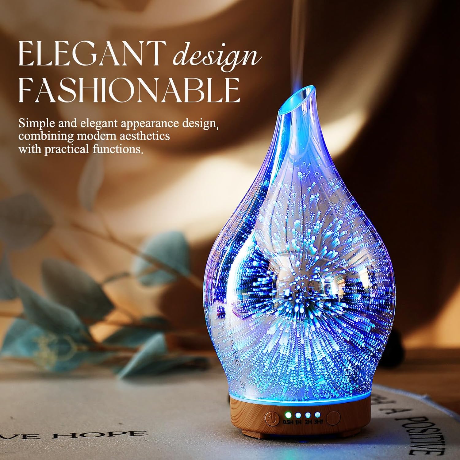 Porseme Oil Diffuser 3D Glass Aromatherapy Ultrasonic Humidifier, Air Refresh Auto Shut-Off, Timer Setting, BPA Free for Home Hotel Yoga Leisure SPA Gift 150ml Last 6H - Image 4