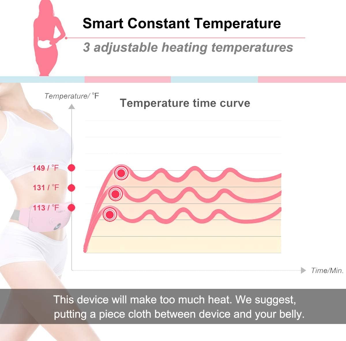 Portable Cordless Heating Pad, Electric Waist Belt Device, Fast Heating Pad with 3 Heat Levels and 3 Massage Modes, Back or Belly Heating Pad, Gifts for Her, Women and Girl - Image 3