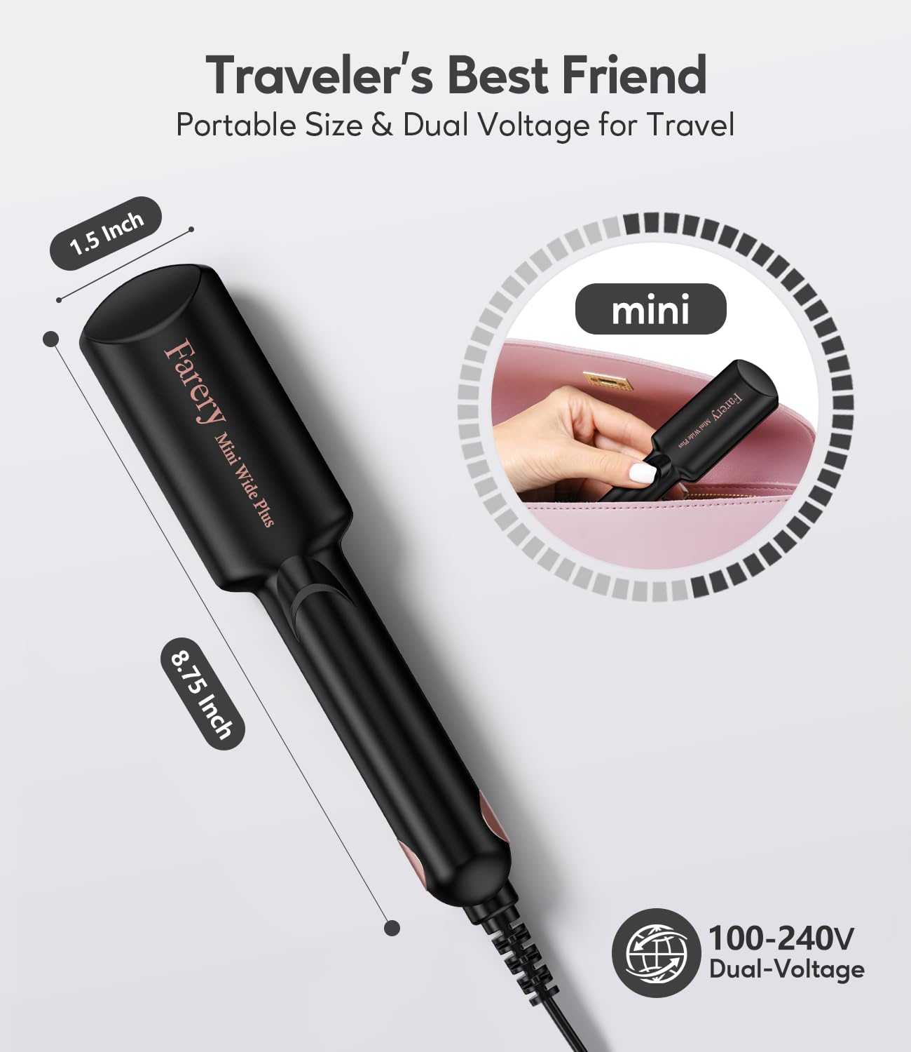 Portable Hair Straightener, 1.5 Inch Wider Plate Flat Iron for Short & Long Hair, Ceramic Travel Hair Straightener with Argan Oil & Keratin Infused, Universal Voltage, with Storage Bag - Image 2
