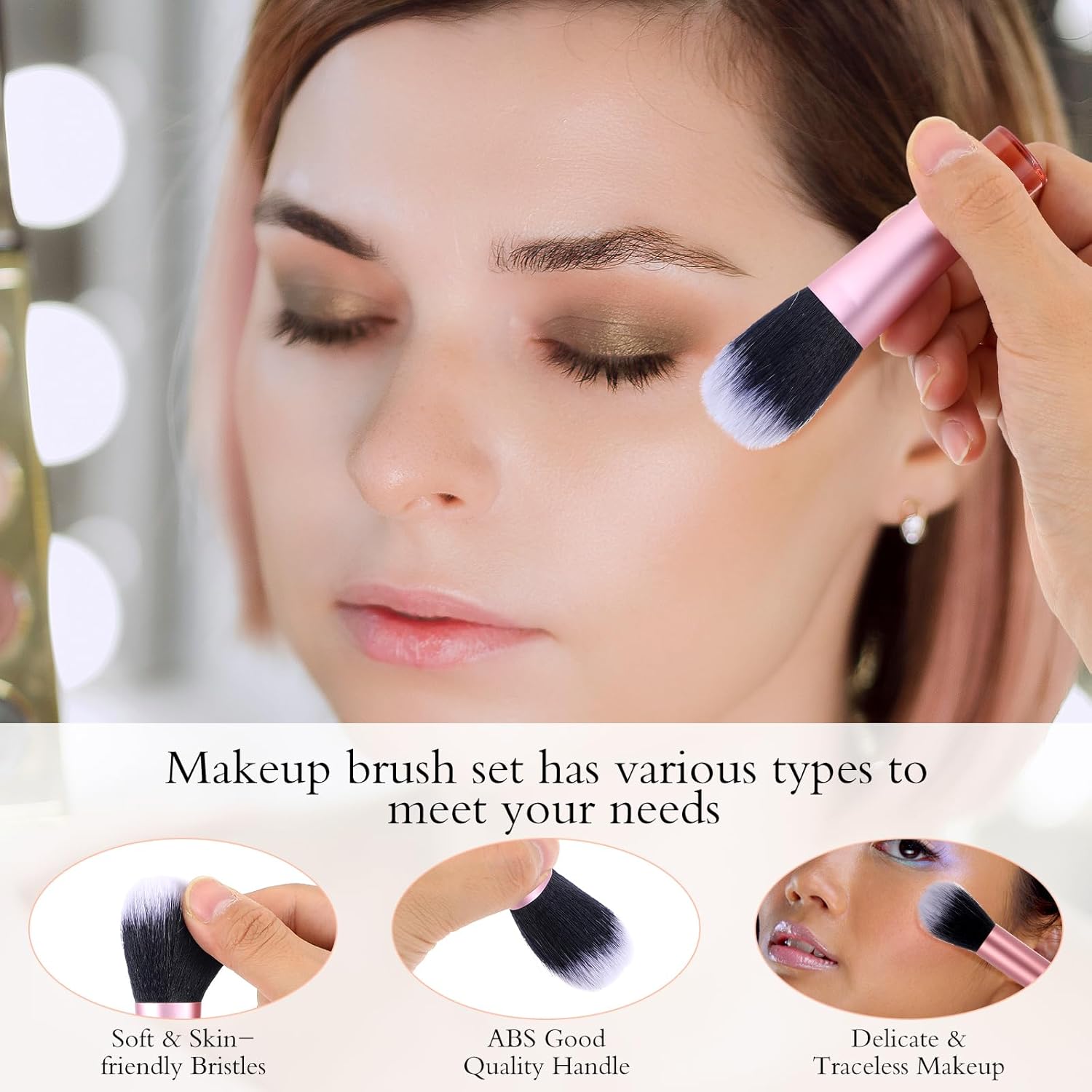 Portable Mini Makeup Brush Set with Pouch, Full Function Cosmetic Brushes Kit Pink - Image 2
