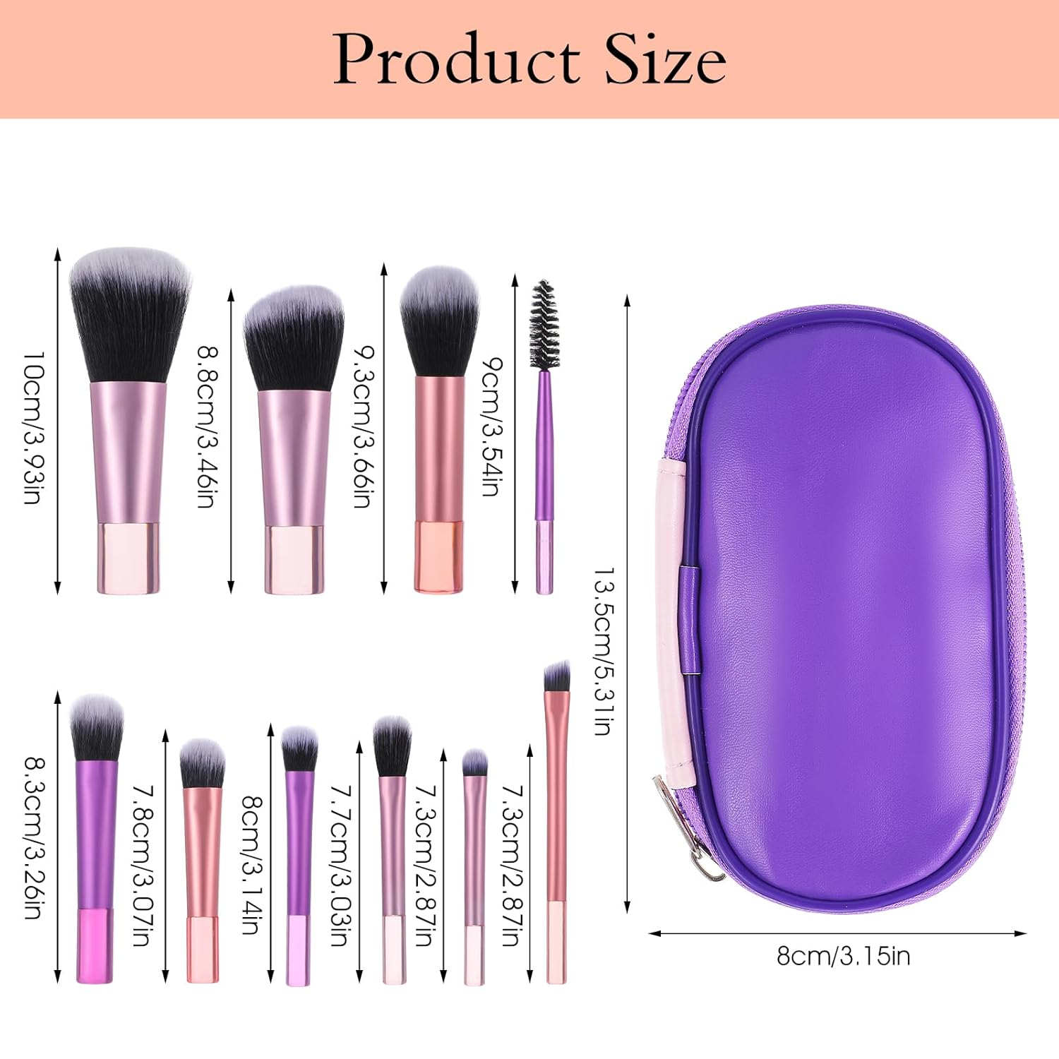 Portable Mini Makeup Brush Set with Pouch, Full Function Cosmetic Brushes Kit Pink - Image 5