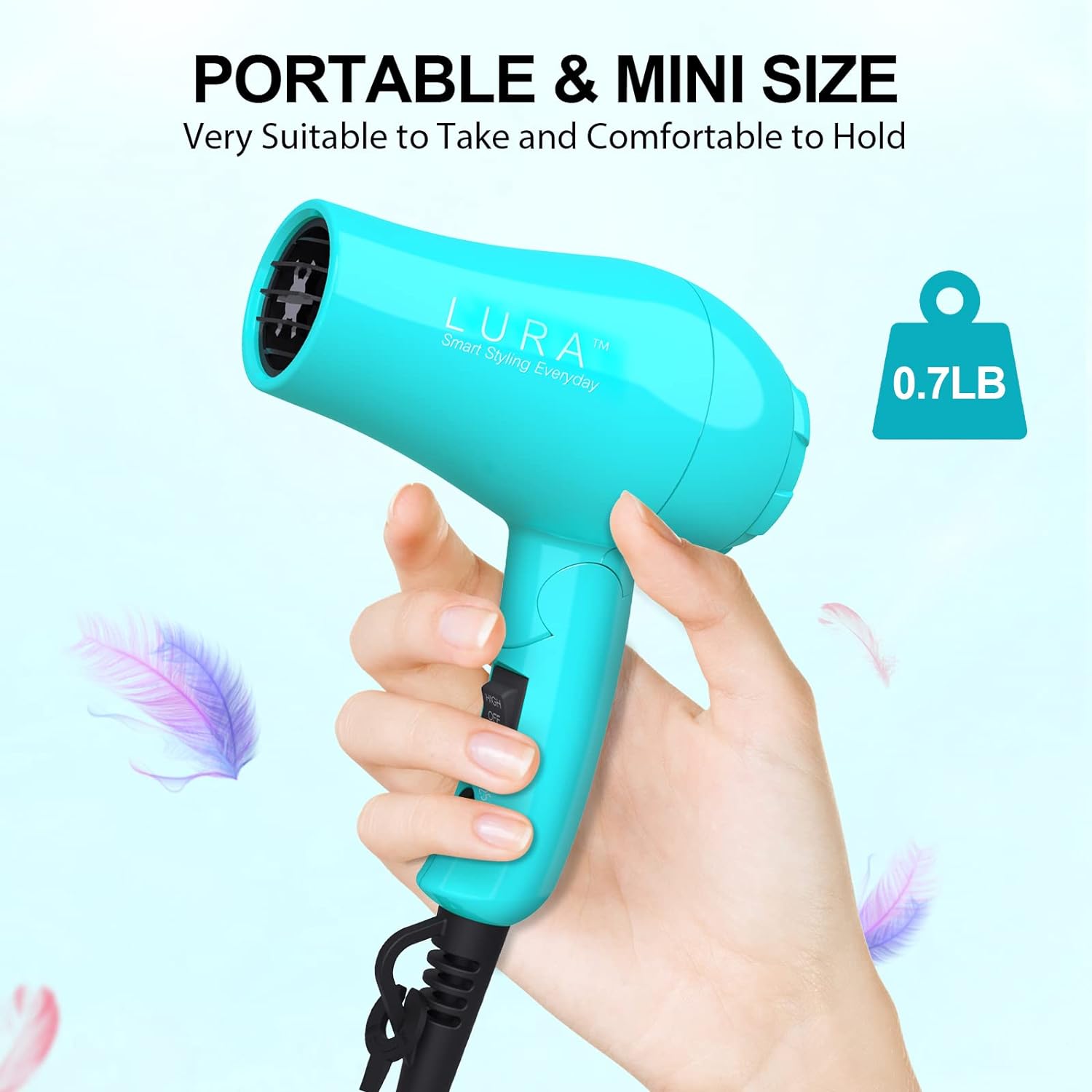 Portable Travel Hair Dryer, Mini Lightweight Dual Voltage Blow Dryer 1200W with Folding Handle, with One Concentrator (Blue) - Image 5
