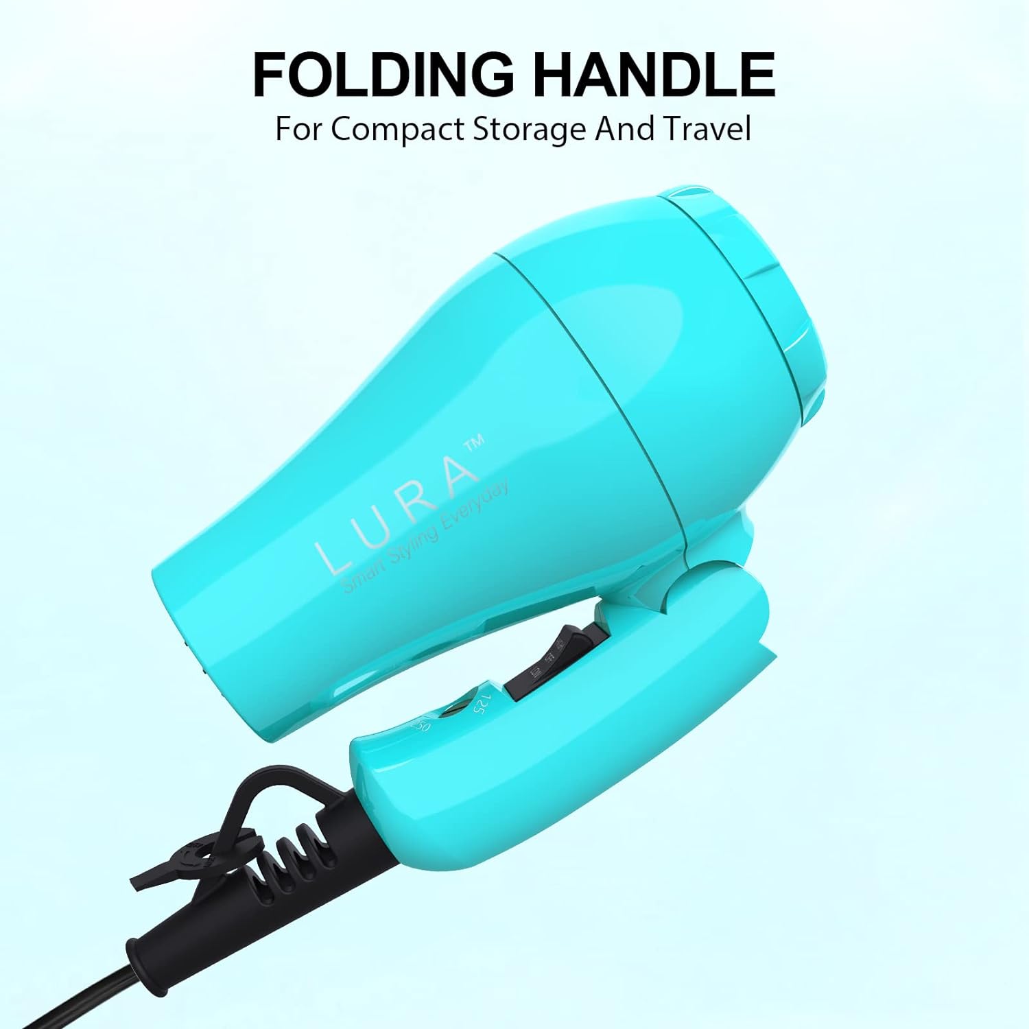 Portable Travel Hair Dryer, Mini Lightweight Dual Voltage Blow Dryer 1200W with Folding Handle, with One Concentrator (Blue) - Image 2