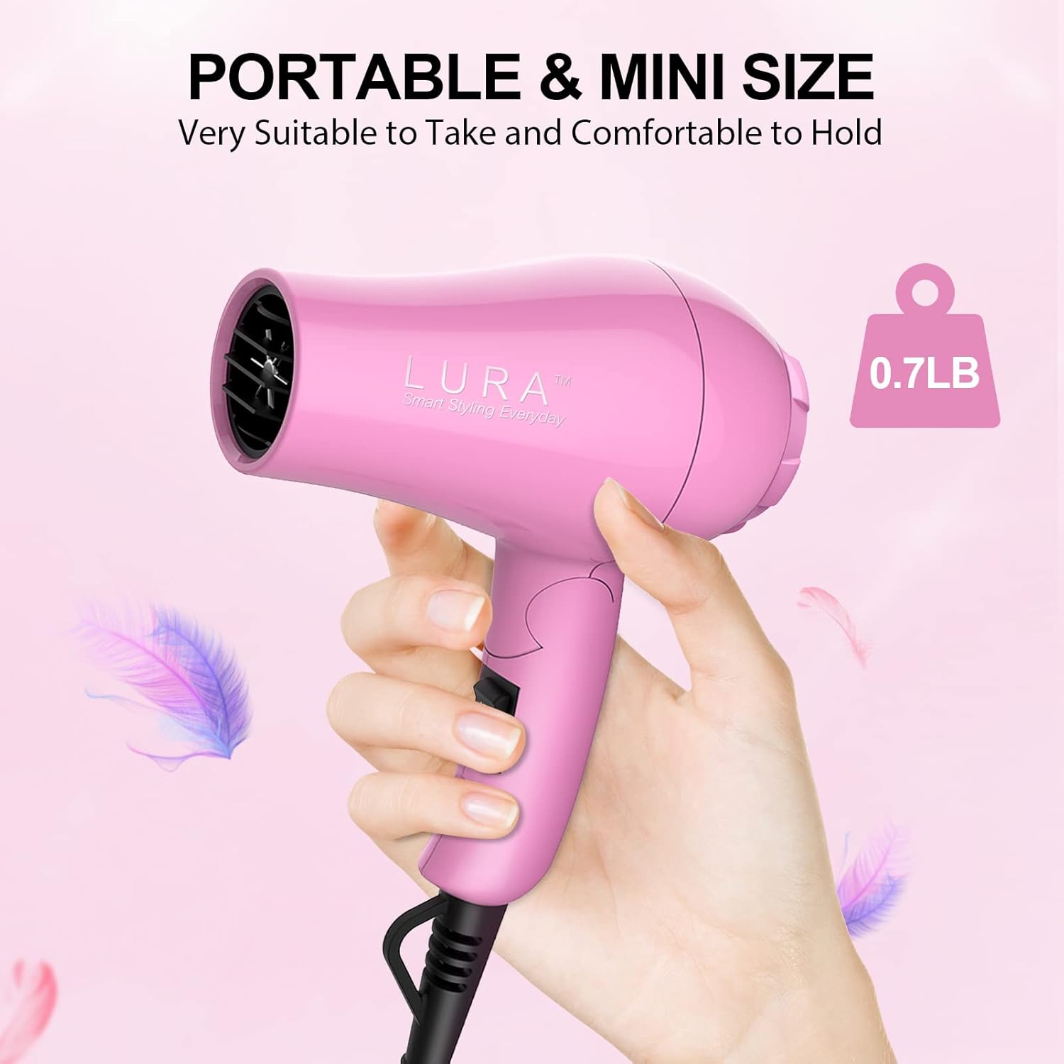 Portable Travel Hair Dryer,Mini Lightweight Dual Voltage Blow Dryer 1200W with Folding Handle,Blowdryer with One Concentrator - Image 5