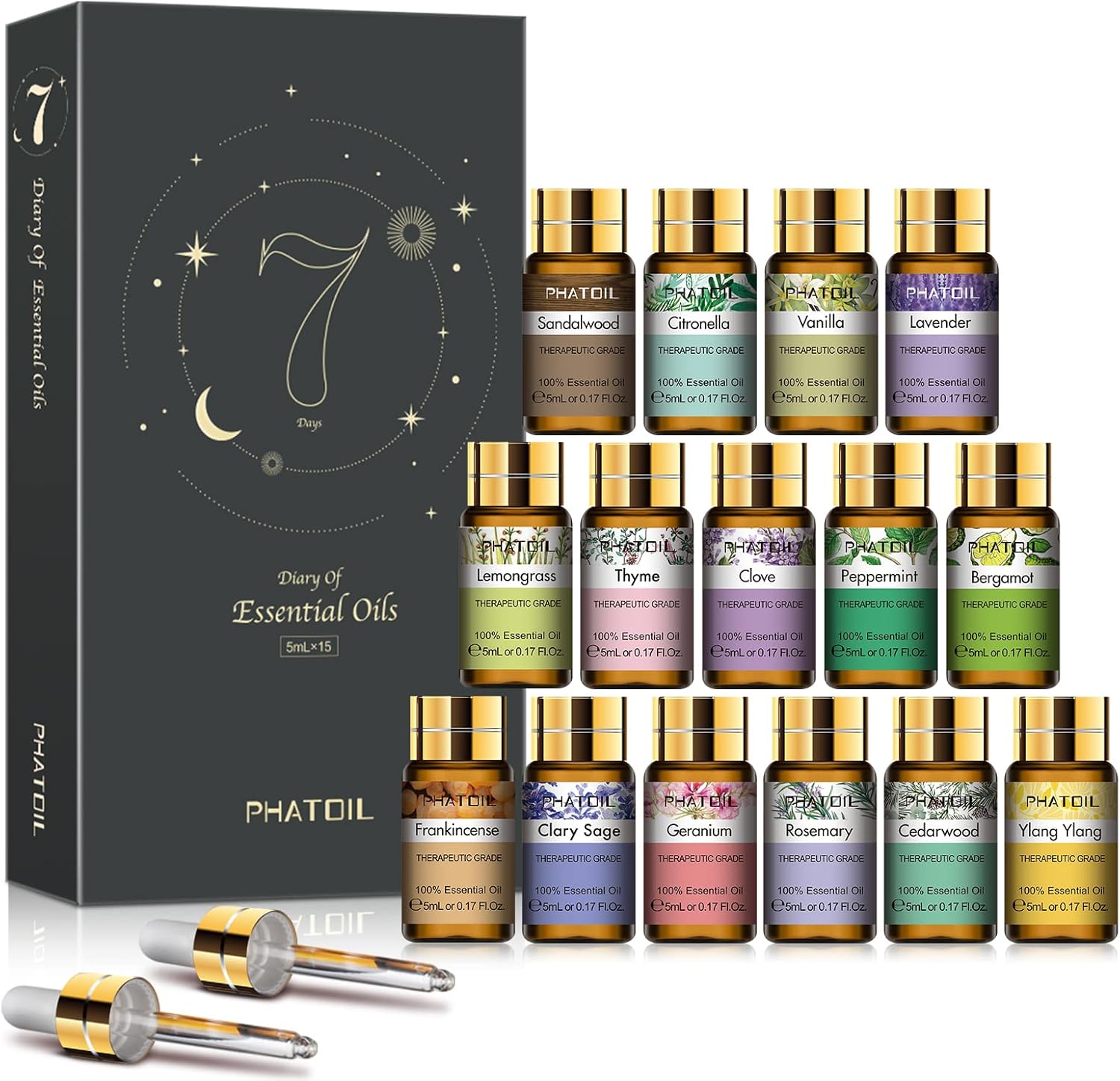Premium Essential Oils Set, Pure Aromatherapy Oils Gift Set -15 Pack/5ml for Relaxation, Diffuser, Humidifier, Home, Office, Yoga