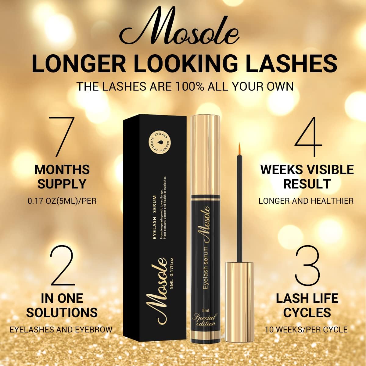 Premium Eyelash Growth Serum - 5ml Fuller & Longer Looking Eyelashes Lash Enhancing Serum for Natural Lashes or Lash Extensions & Brows, Vegan & Cruelty-Free - Image 4