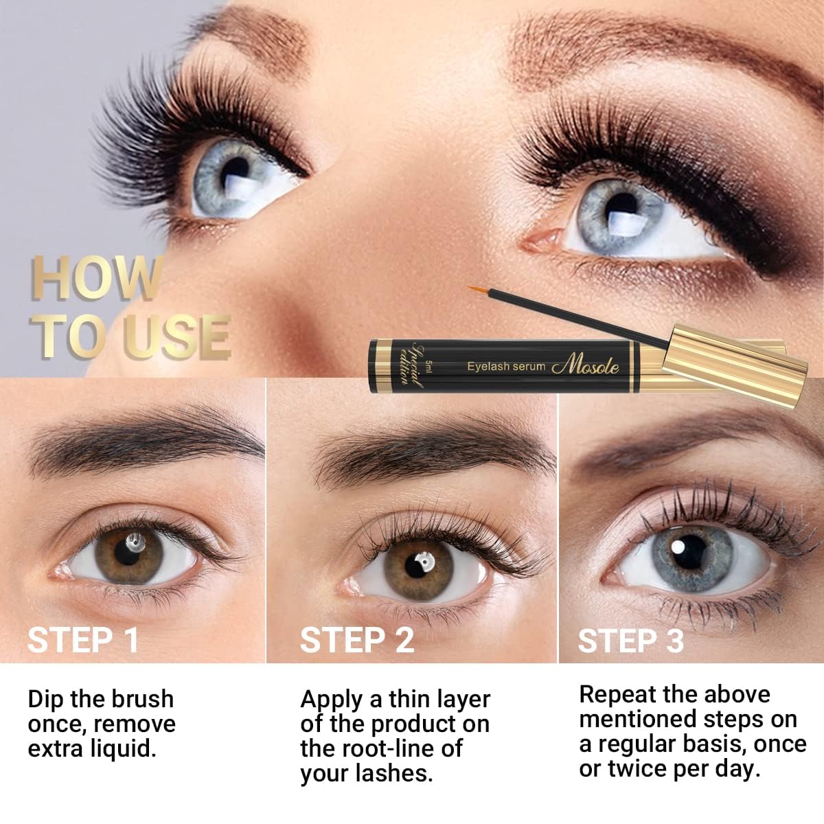 Premium Eyelash Growth Serum - 5ml Fuller & Longer Looking Eyelashes Lash Enhancing Serum for Natural Lashes or Lash Extensions & Brows, Vegan & Cruelty-Free - Image 3