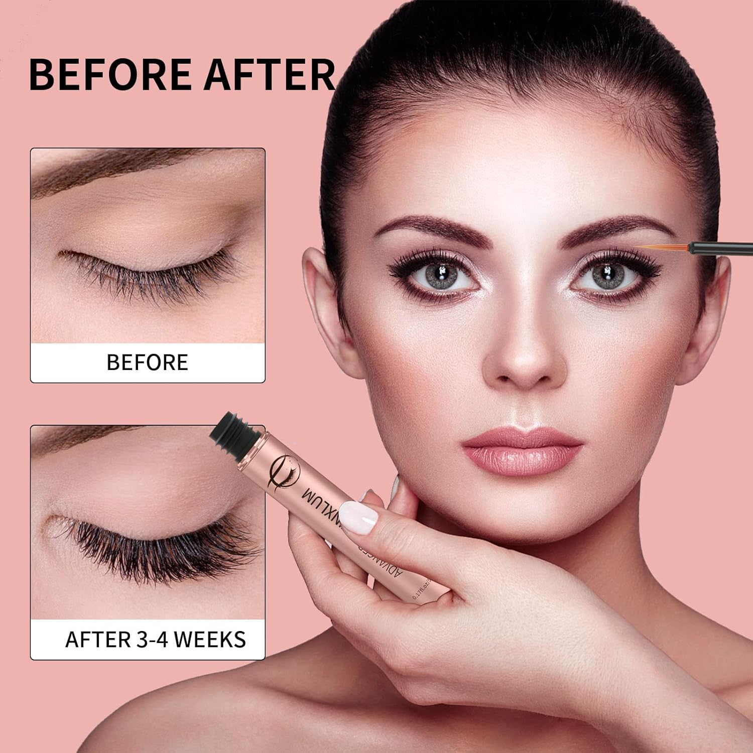 Premium Eyelash Growth Serum, Lash Growth Serum 5ML, Eyebrow Growth Serum with Peptides, Irritation-Free Eyelash Serum to Grow Lashes, Lash Boost for Fuller, Longer, Thicker, and Stronger Lashes, Pink - Image 6