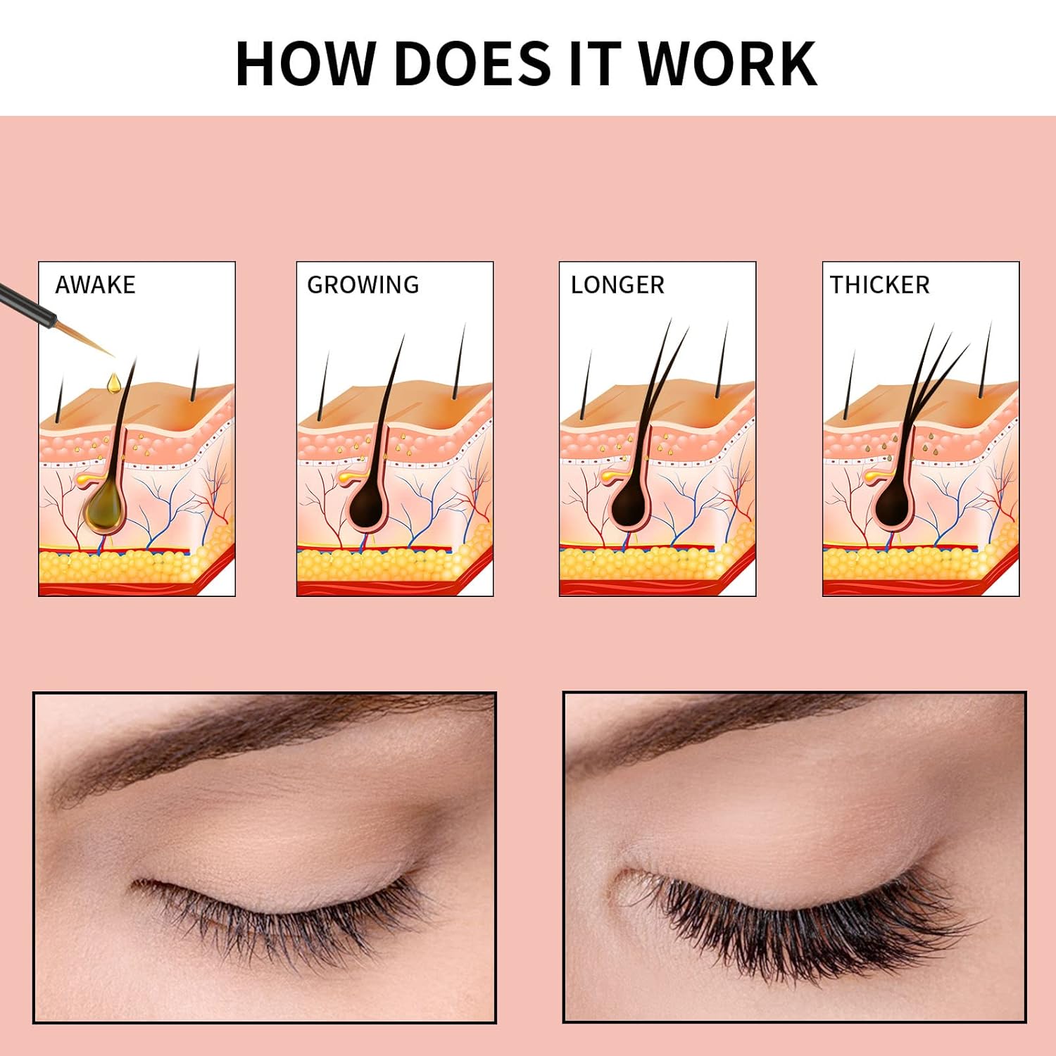 Premium Eyelash Growth Serum, Lash Growth Serum 5ML, Eyebrow Growth Serum with Peptides, Irritation-Free Eyelash Serum to Grow Lashes, Lash Boost for Fuller, Longer, Thicker, and Stronger Lashes, Pink - Image 3