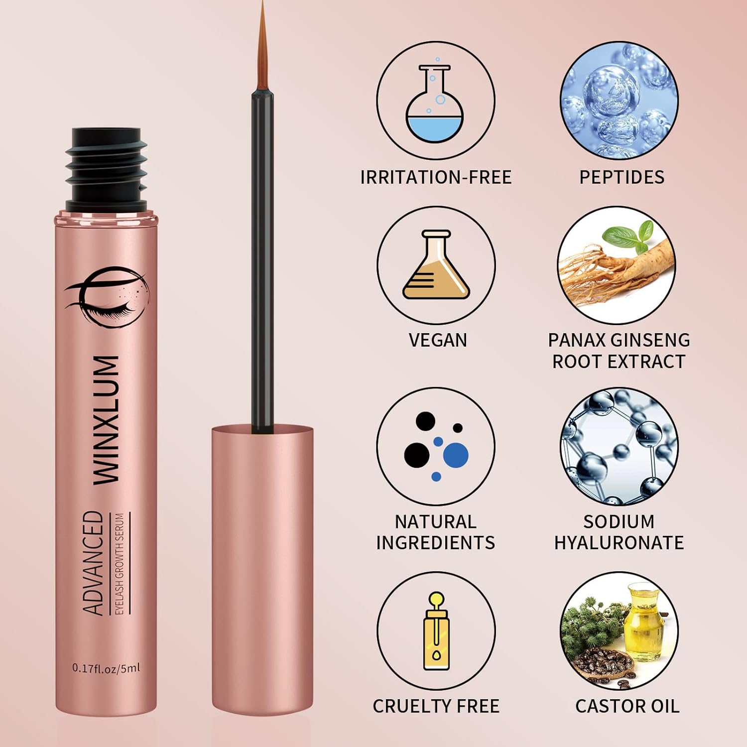 Premium Eyelash Growth Serum, Lash Growth Serum 5ML, Eyebrow Growth Serum with Peptides, Irritation-Free Eyelash Serum to Grow Lashes, Lash Boost for Fuller, Longer, Thicker, and Stronger Lashes, Pink - Image 2