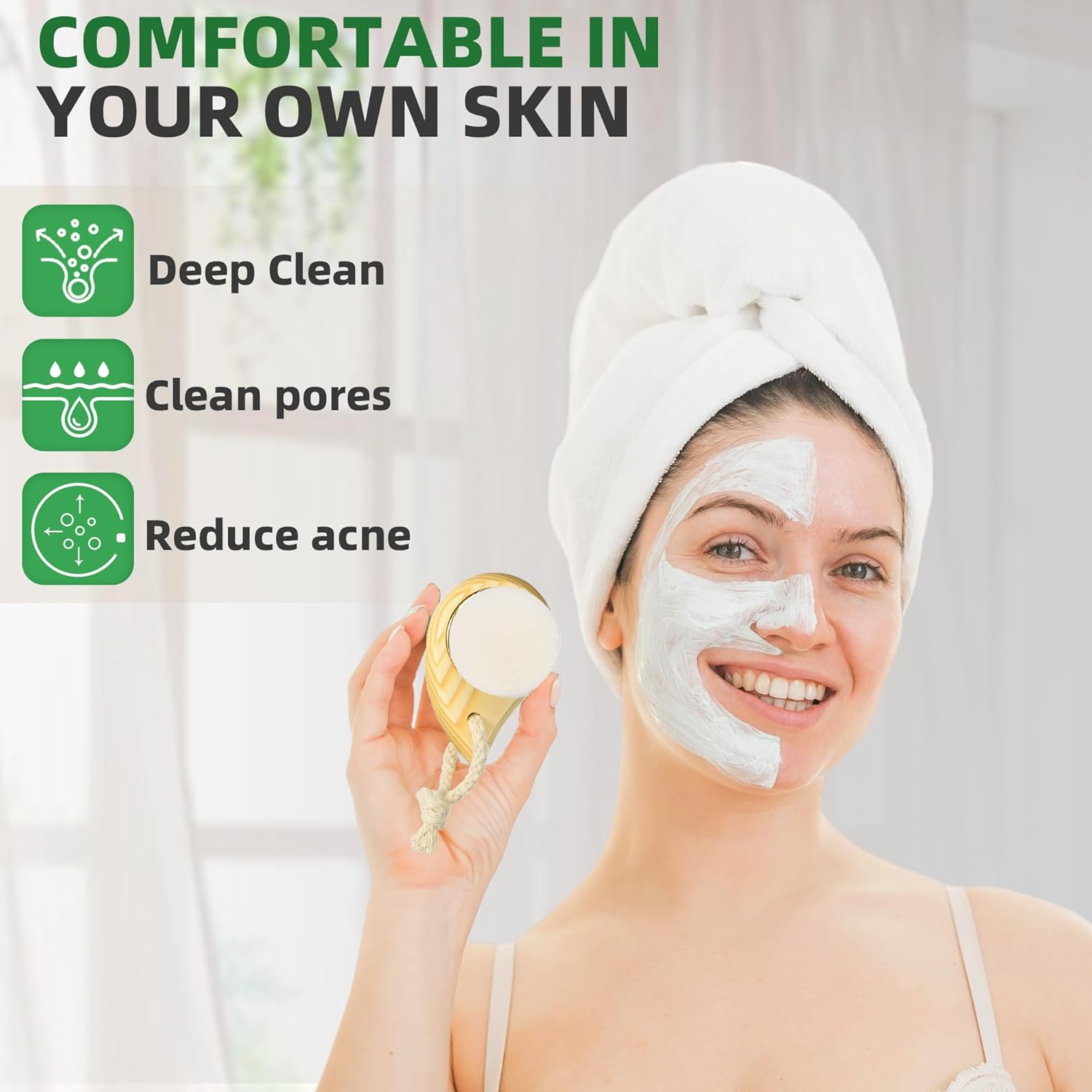 Premium Face Scrubber Set, Facial Cleansing Brush for Exfoliator, Natural Bristle Face Scrubber for Lymphatic Drainage, Unclog Pores, Sensitive Skin, Reduce Ance, Glowing, 2 Pack(Soft & Dry) - Image 2