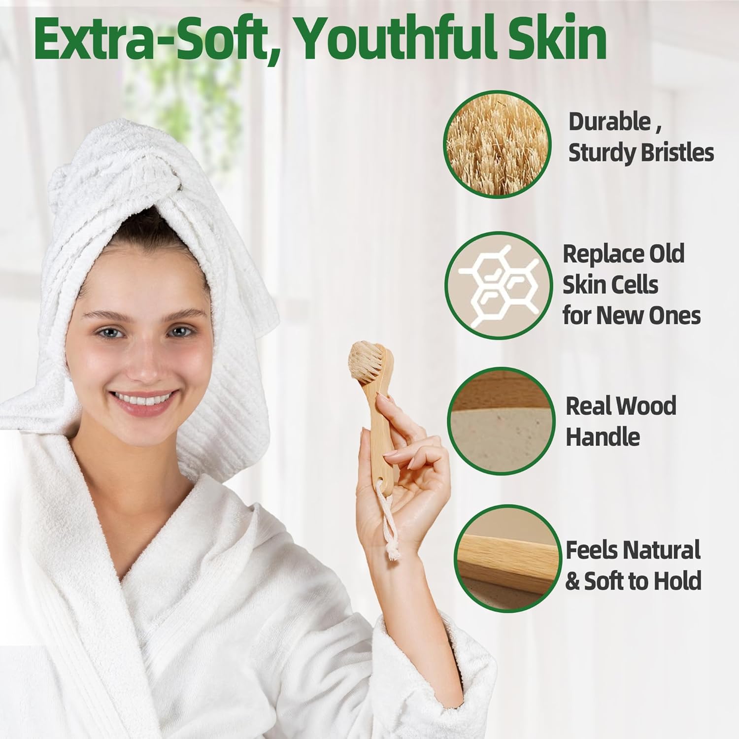 Premium Face Scrubber Set, Facial Cleansing Brush for Exfoliator, Natural Bristle Face Scrubber for Lymphatic Drainage, Unclog Pores, Sensitive Skin, Reduce Ance, Glowing, 2 Pack(Soft & Dry) - Image 4