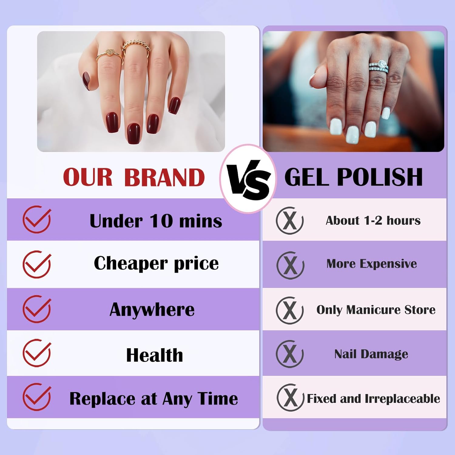 Press On Nails Short - Jofay Fashion Acrylic Press On Nails Red, Square Glue On Nails with Nail Glue, Fit Perfectly & Natural Stick On Nails in 12 Sizes - 24PCS Soft Gel Fake Nails Kit, Wine Red - Image 4