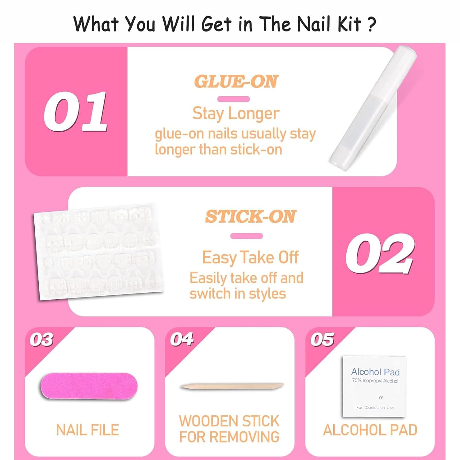Press on Nails Short Medium Square Nails 24 Pcs, French Blue White Fake Nails with Heart Accents - Glue Nail Kit Reusable Acrylic False Nails for Women, Blue Heart Square - Image 6