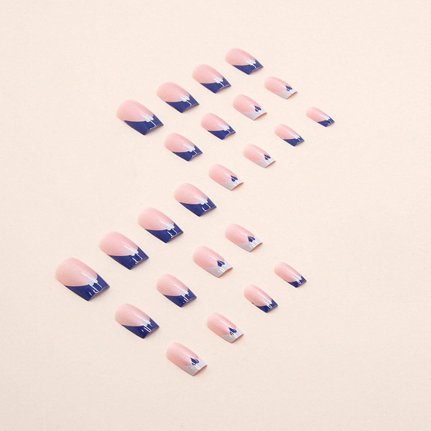 Press on Nails Short Medium Square Nails 24 Pcs, French Blue White Fake Nails with Heart Accents - Glue Nail Kit Reusable Acrylic False Nails for Women, Blue Heart Square - Image 8