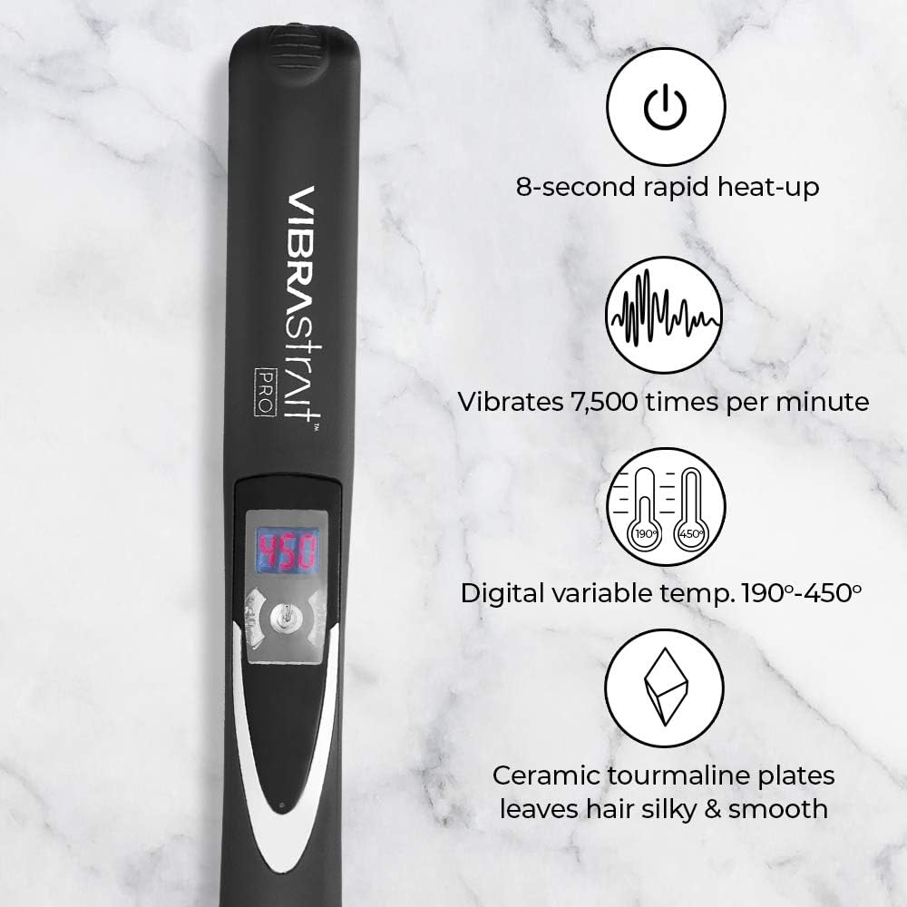 Pro Vibrating Ceramic Tourmaline Ionic Flat Iron, 1-inch - Fast, Frizz-Free Ceramic Hair Straightener with Easy, Gentle Glide for Waves, Curls, Smooth Hair - Professional Styling Tools - Image 2