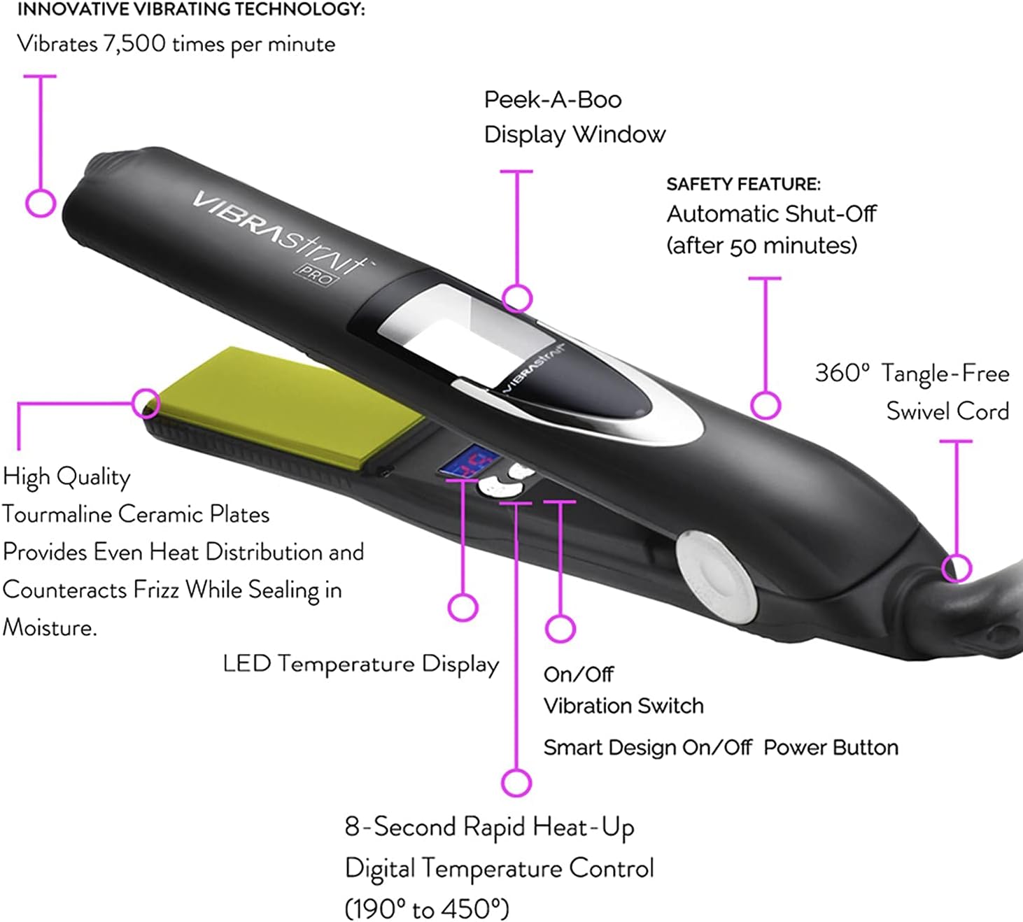 Pro Vibrating Ceramic Tourmaline Ionic Flat Iron, 1-inch - Fast, Frizz-Free Ceramic Hair Straightener with Easy, Gentle Glide for Waves, Curls, Smooth Hair - Professional Styling Tools - Image 6