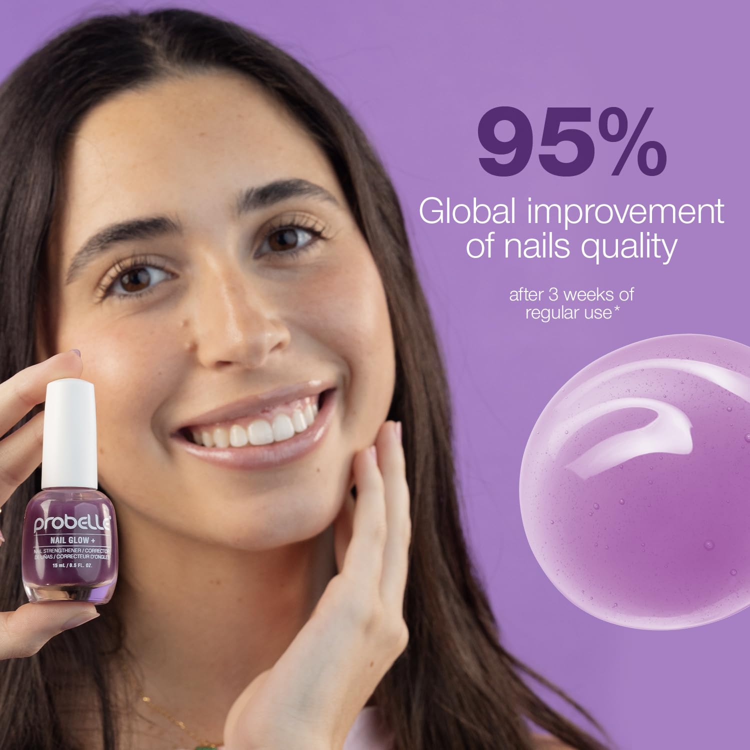 Probelle Nail Glow + Nail Strengthener and Hardener with Sheer Jelly Tint, Hard To Resist Ultra Glowy Nail Shine, Tinted Nails Strengthening Blush for Brittle, Thin, Damaged Nails 0.5 oz (Violet) - Image 4