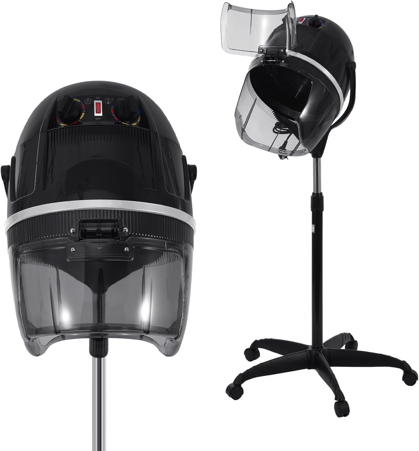 Professional 1050W Standing Hair Dryer, Fast Hair Drying Low Noise for Salon, Adjustable Temperature 0-167℉, Timer 0-60 Min, Height 31-51 Inches, Hooded Hair Dryers for Salon Home Black