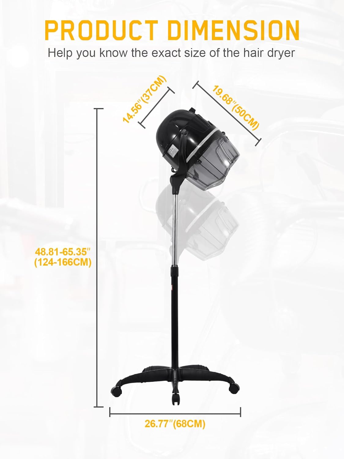 Professional 1050W Standing Hair Dryer, Fast Hair Drying Low Noise for Salon, Adjustable Temperature 0-167℉, Timer 0-60 Min, Height 31-51 Inches, Hooded Hair Dryers for Salon Home Black - Image 7