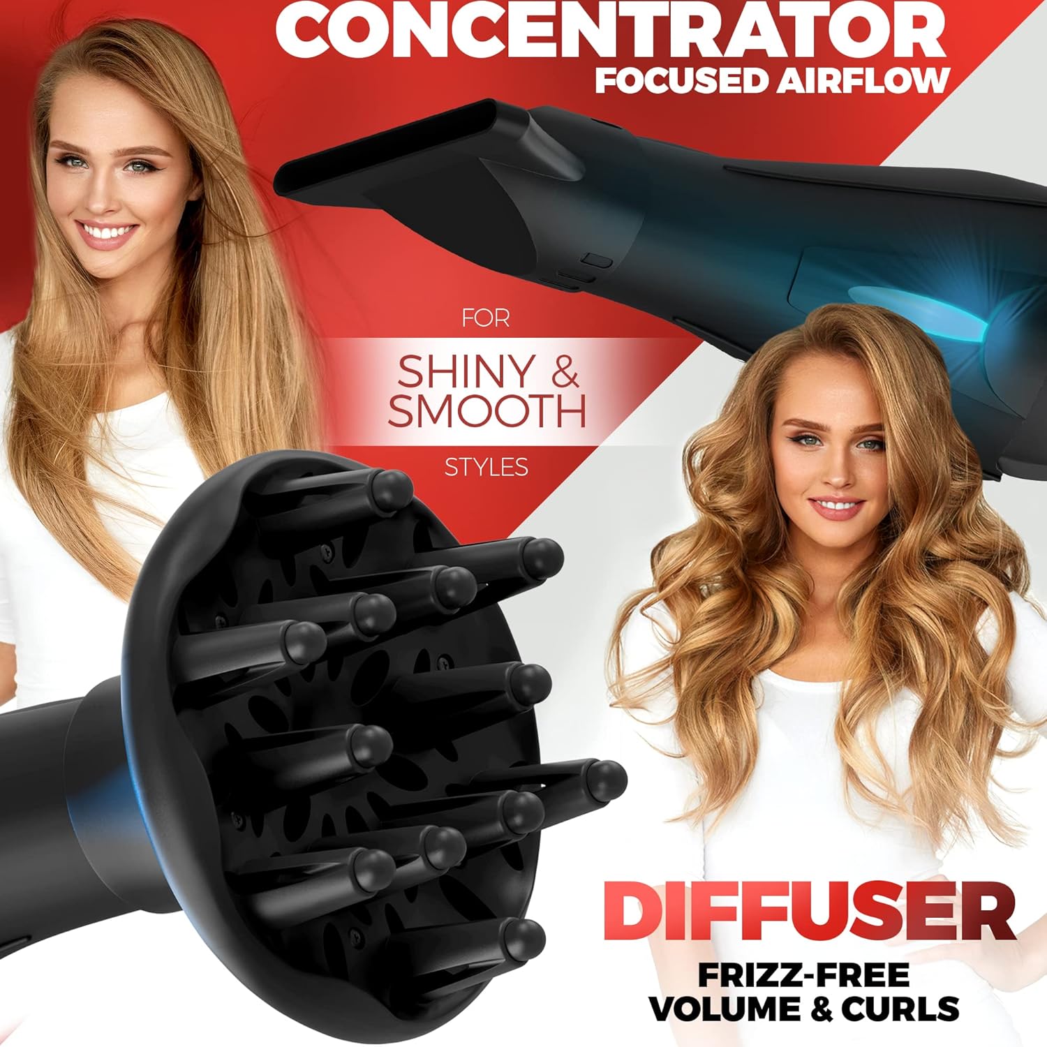 Professional 2200W Diffuser Hair Dryer for Curly and Natural Wavy Hair, Low Noise Negative Ionic Blow Dryer with Diffuser, The New Upgraded Motor & Ceramic Technology for Fast Drying by BELLFORNO - Image 6