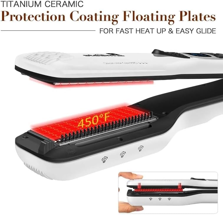 Professional Ceramic Flat Iron, Electric Hair Straightener and Crimper - Fast Steamer for All Hair Types (Black/White) - Image 4