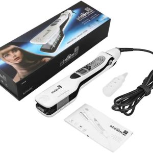 Professional Ceramic Flat Iron, Electric Hair Straightener and Crimper - Fast Steamer for All Hair Types (Black/White)